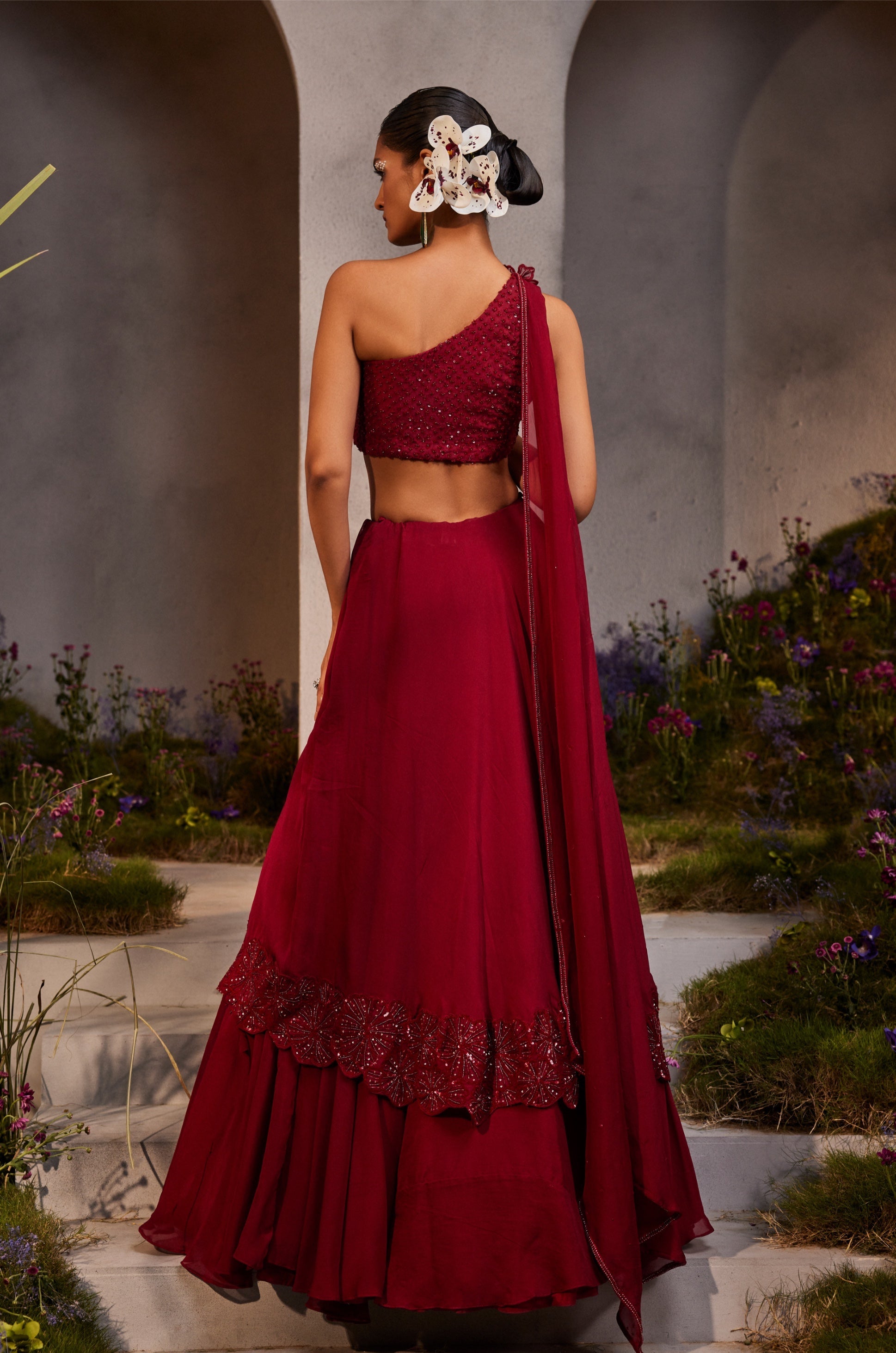Lyla – maroon organza lehenga, bisouNYC