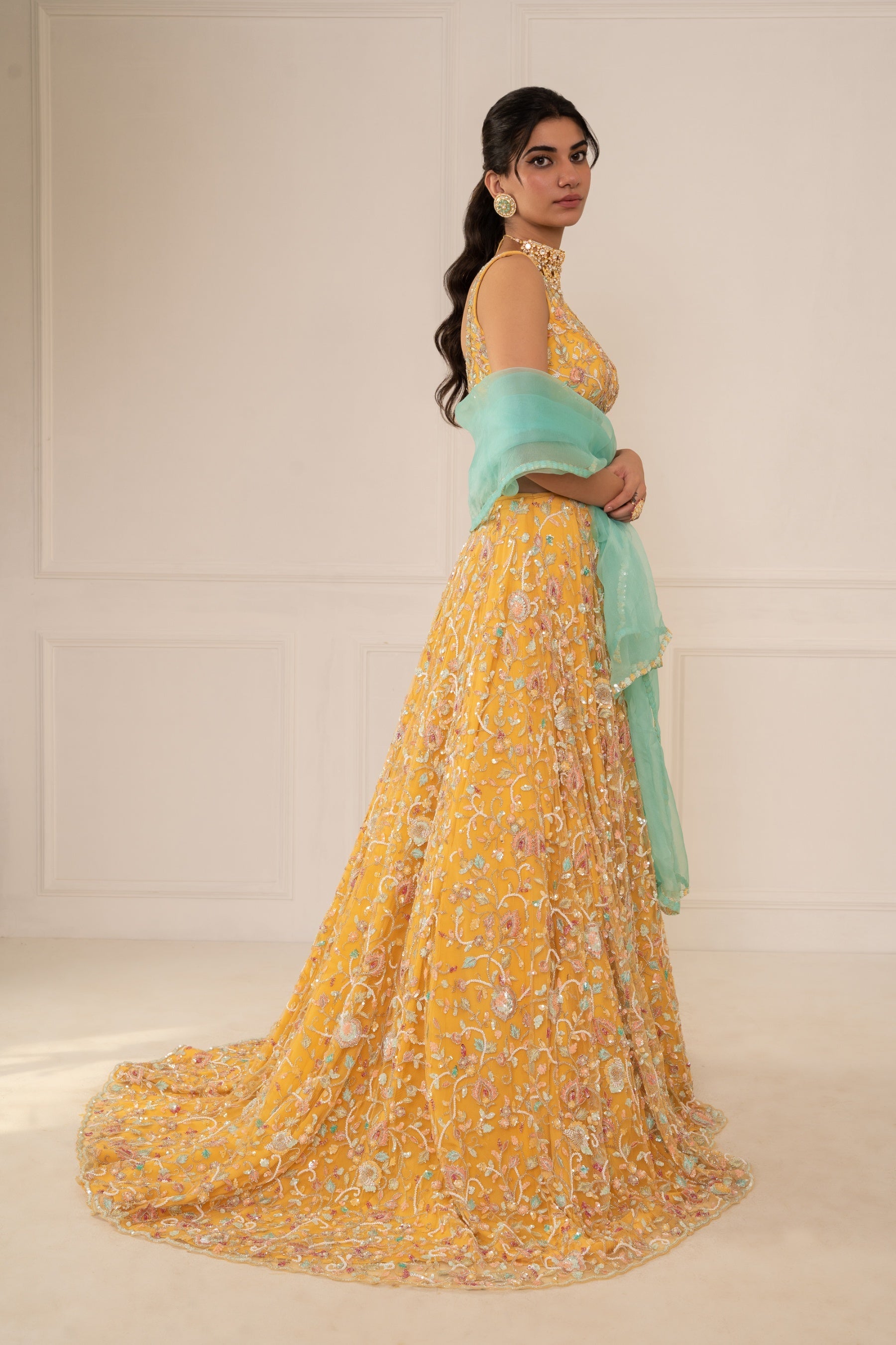 Malini – yellow organza lehenga, bisouNYC