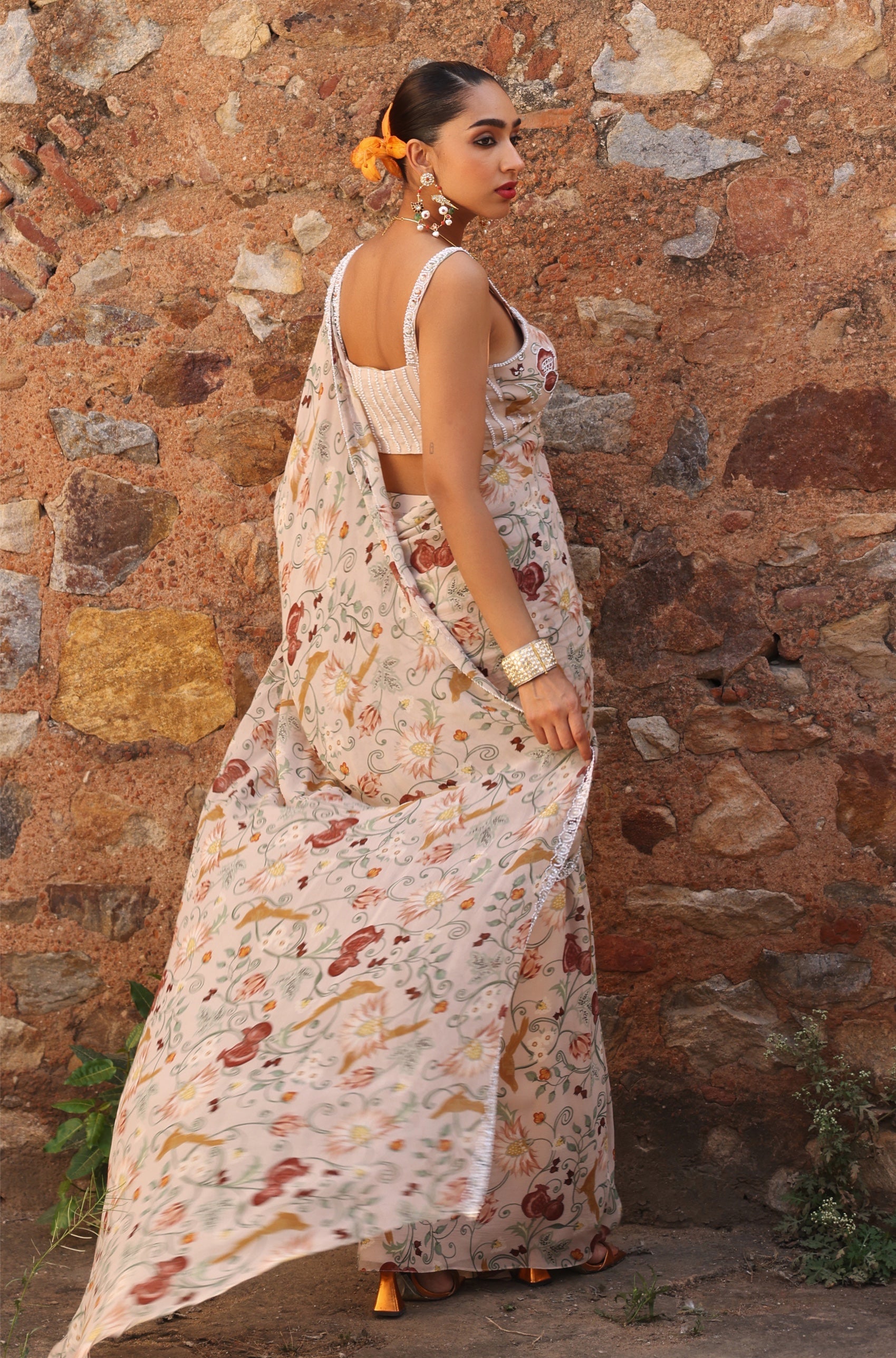 Malvi – pink georgette saree, bisouNYC