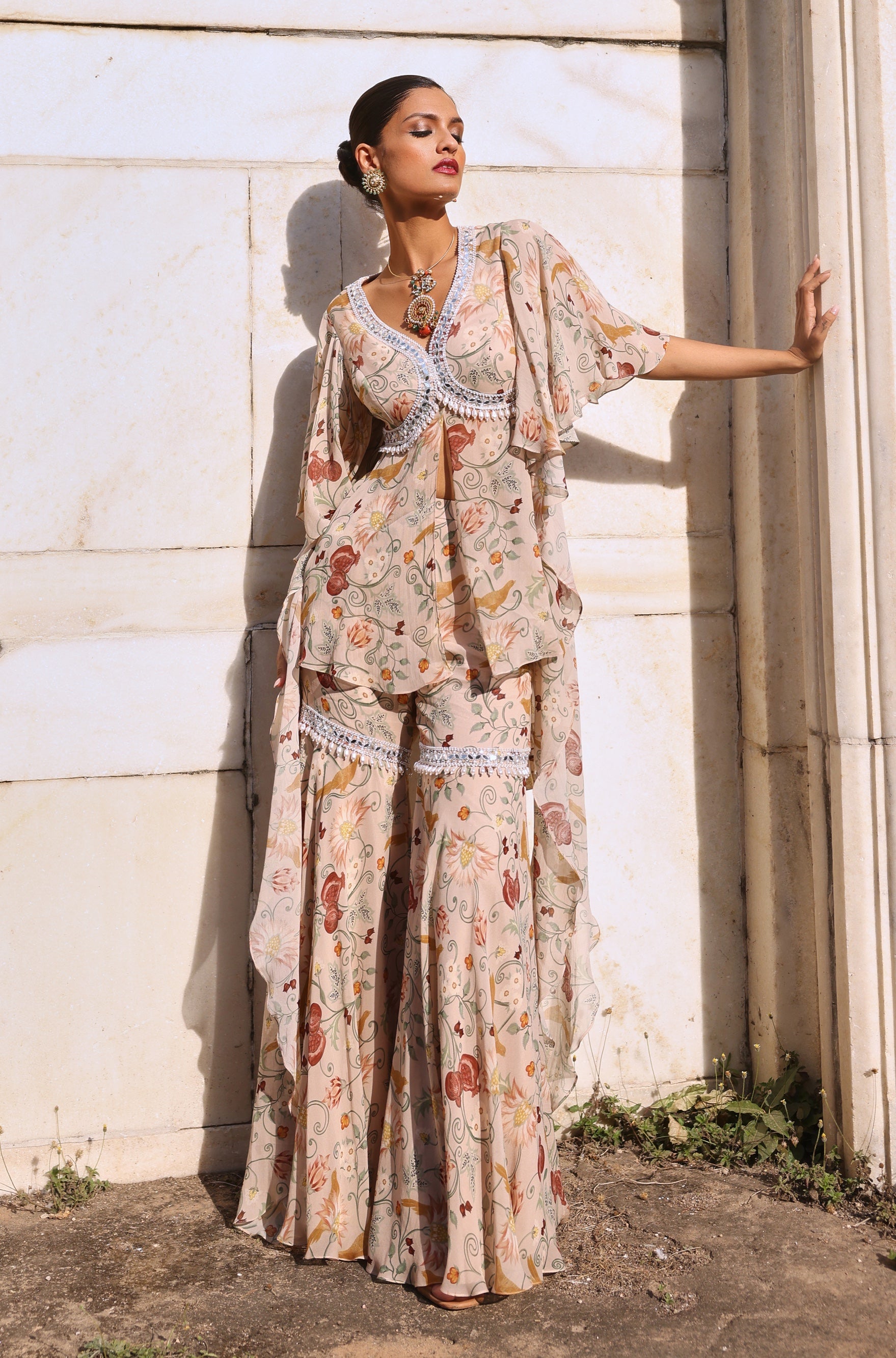 Mansi – blush georgette suit, bisouNYC