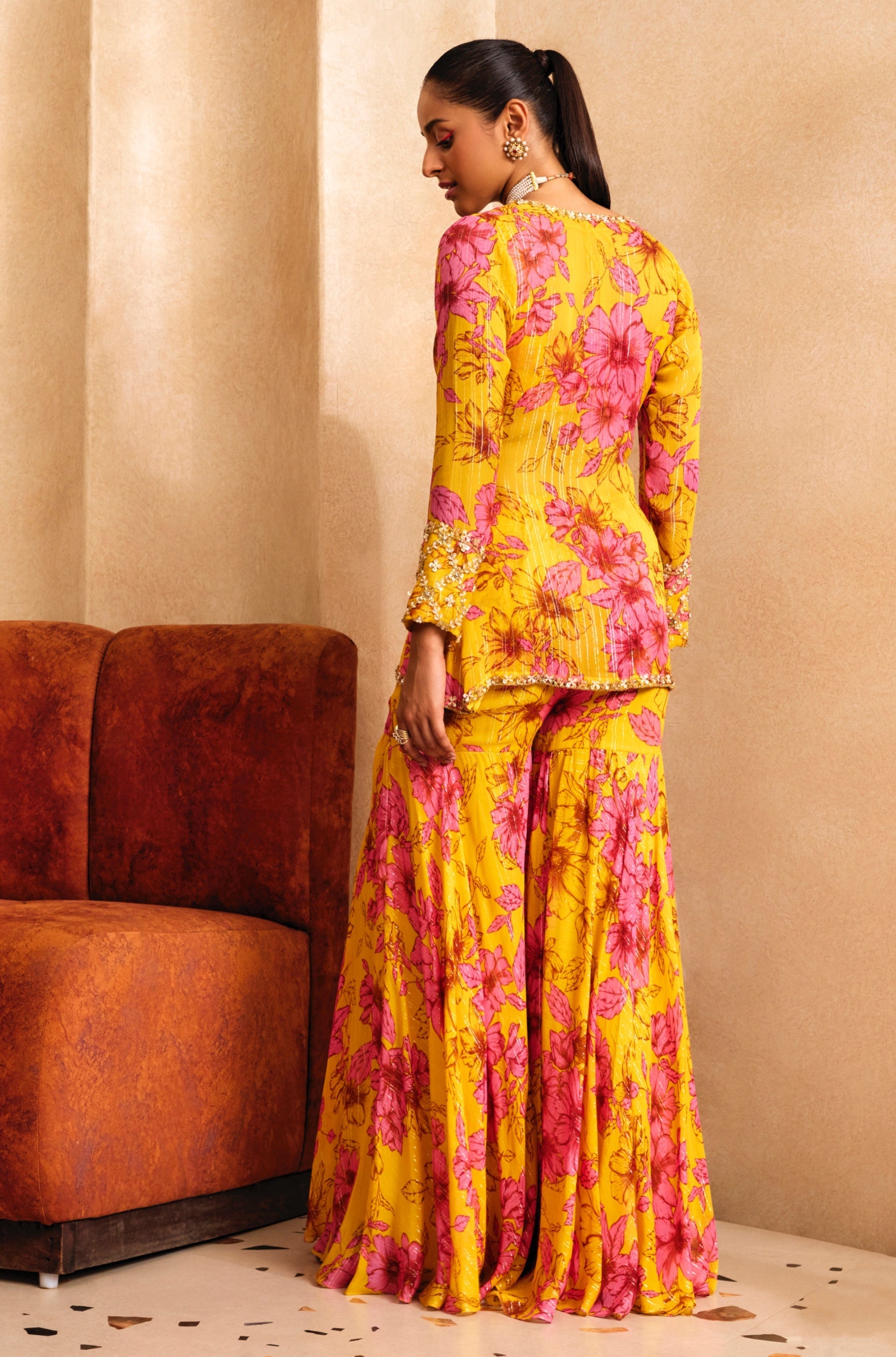 Margi – pink georgette suit, bisouNYC