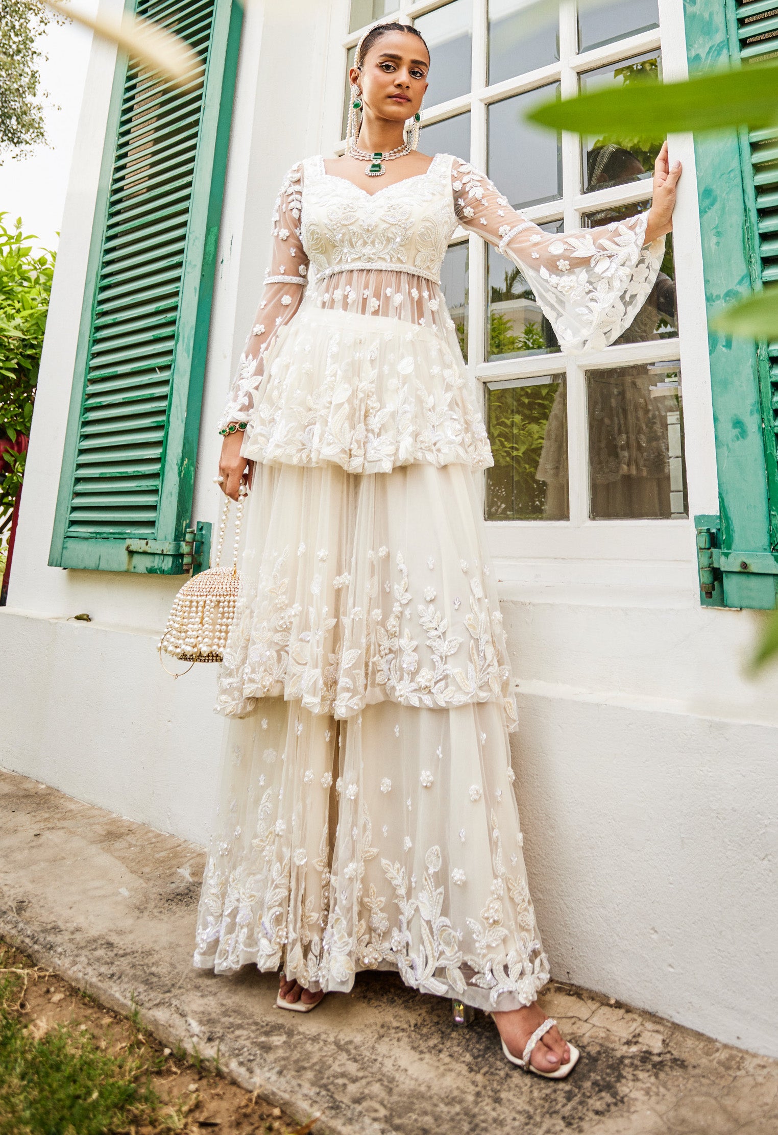 Marlène – ivory organza suit, bisouNYC