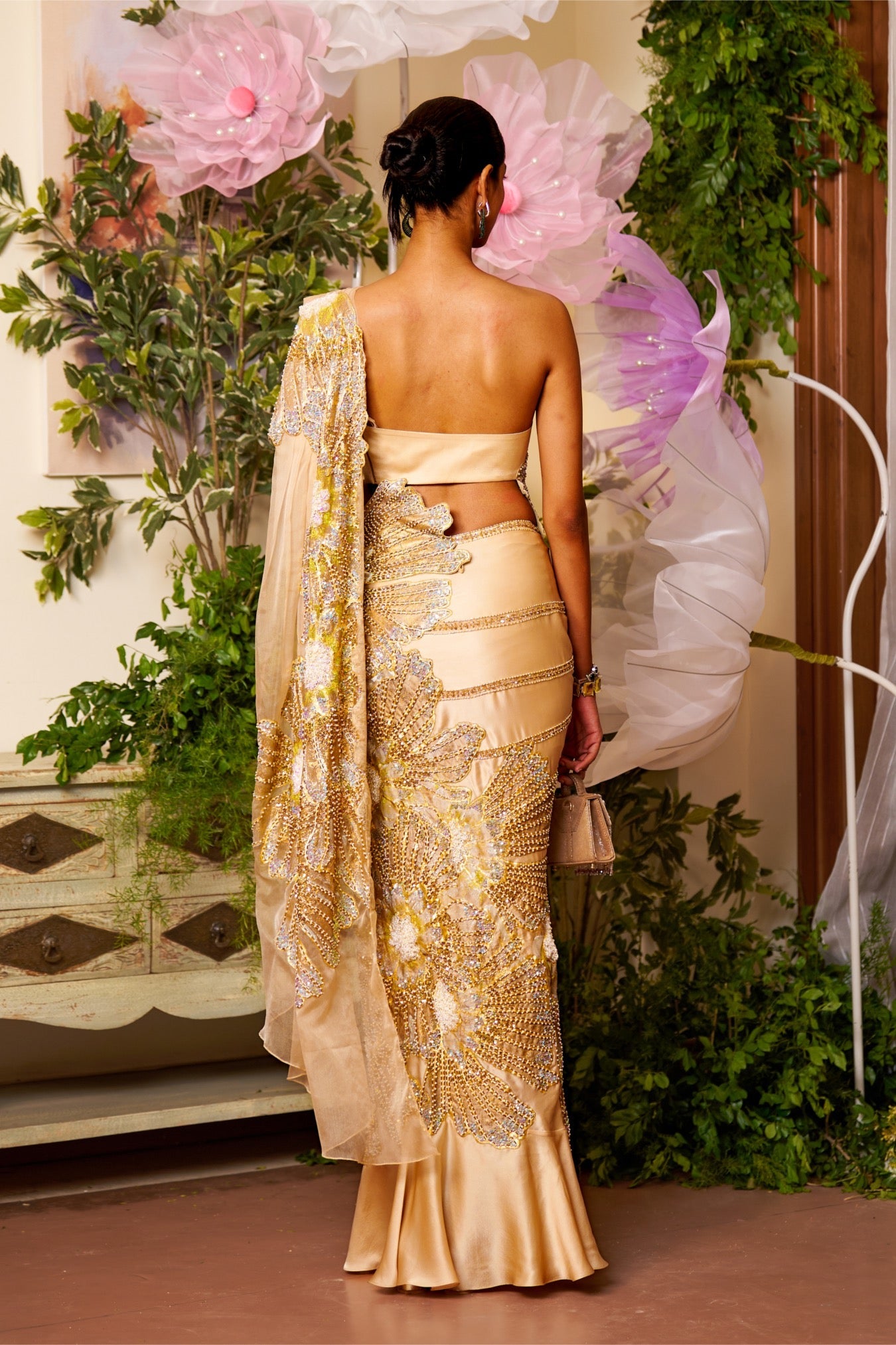 Maya – gold organza saree, bisouNYC