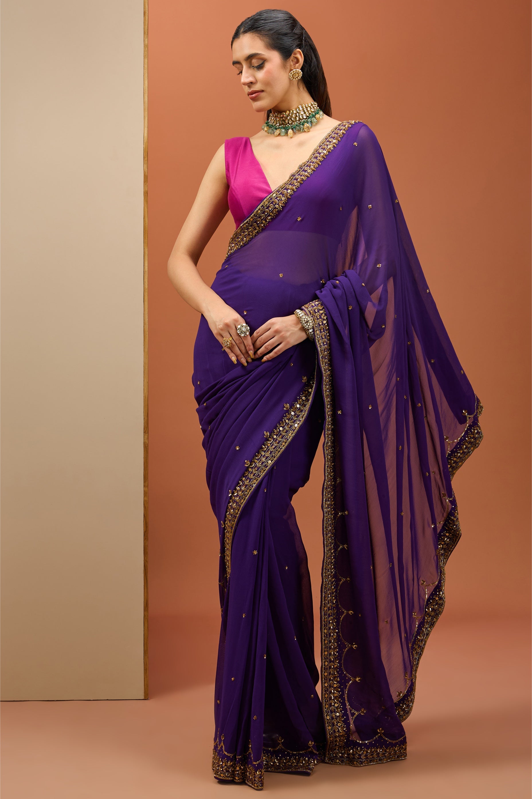 Meena – purple georgette saree, bisouNYC