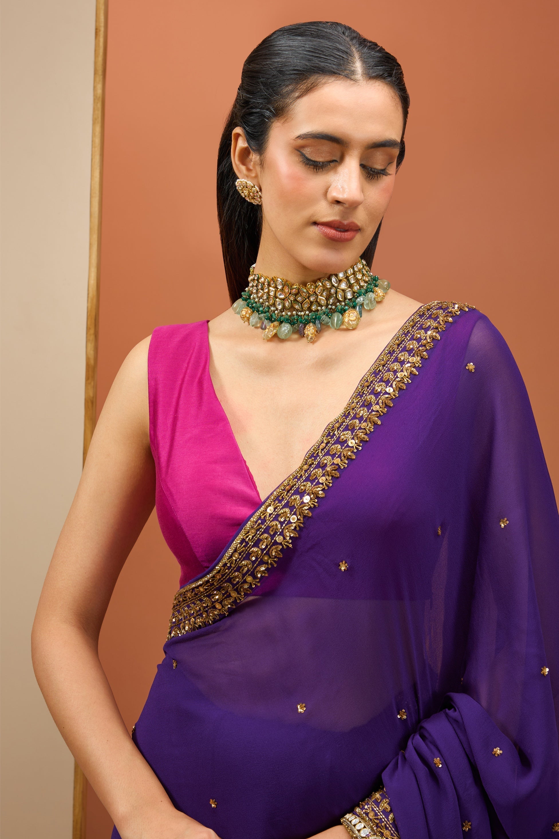Meena – purple georgette saree, bisouNYC
