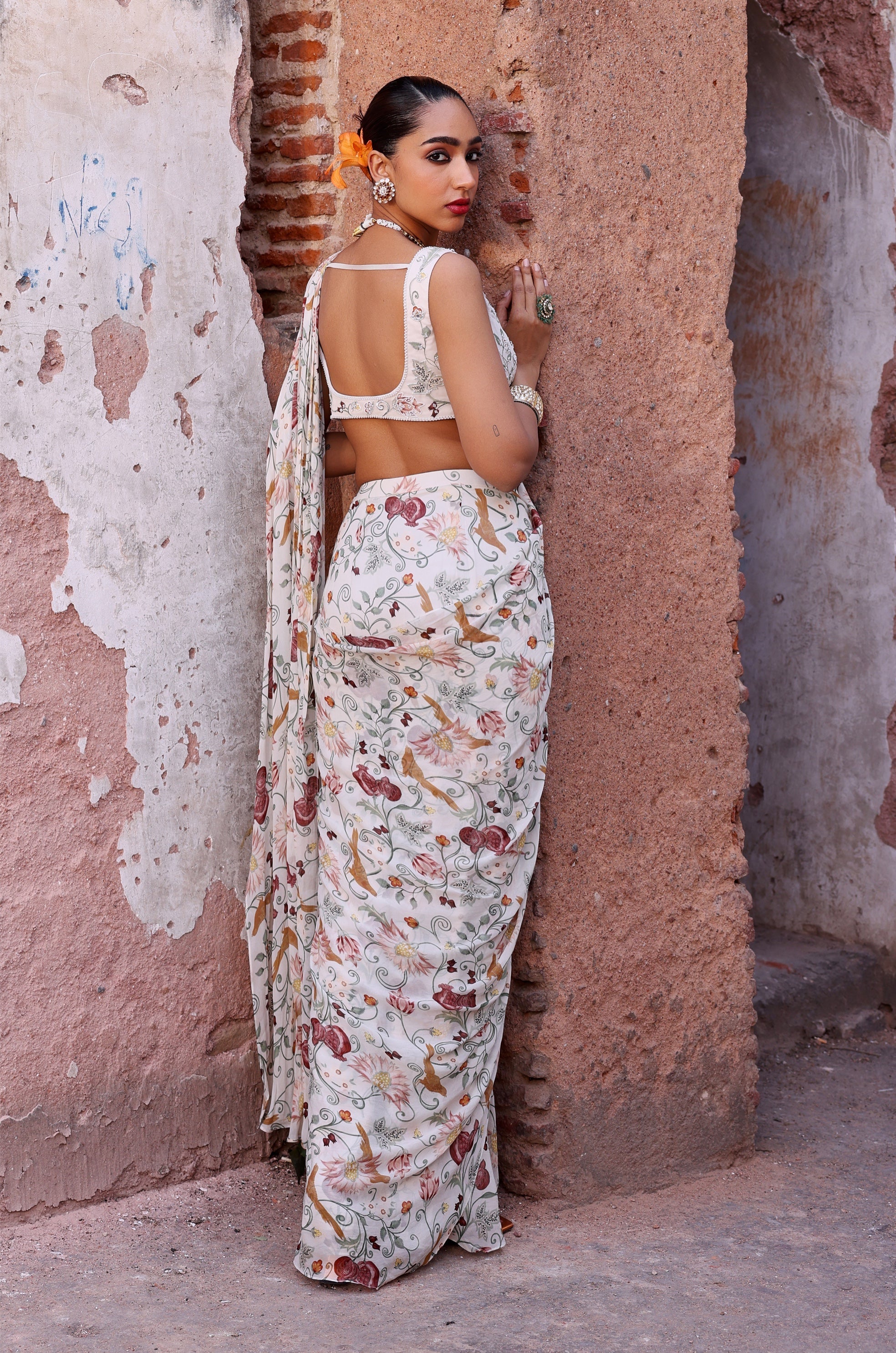 Meesha – ivory georgette saree, bisouNYC