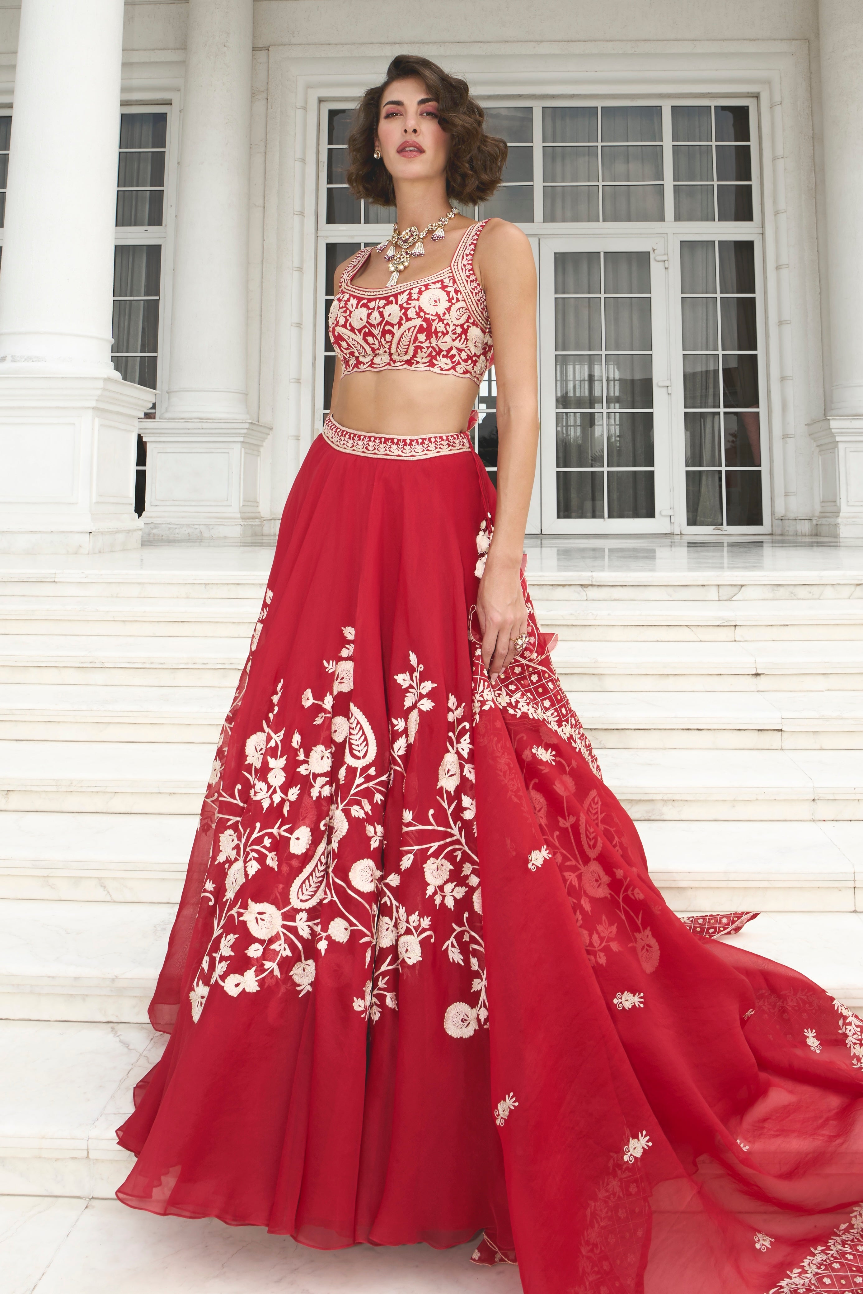 Misha – red silk lehenga, bisouNYC