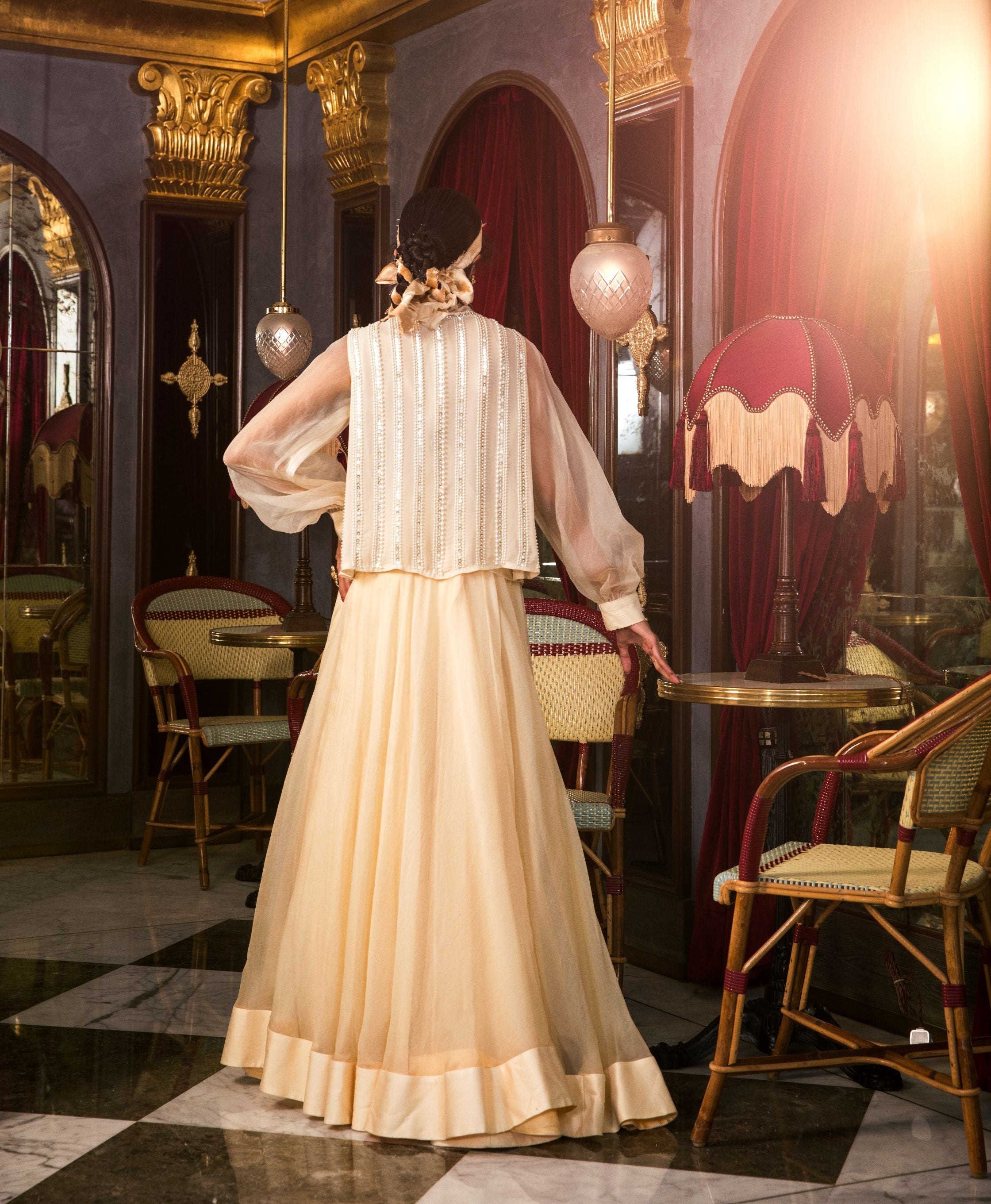 Mokshita – ivory organza lehenga, bisouNYC