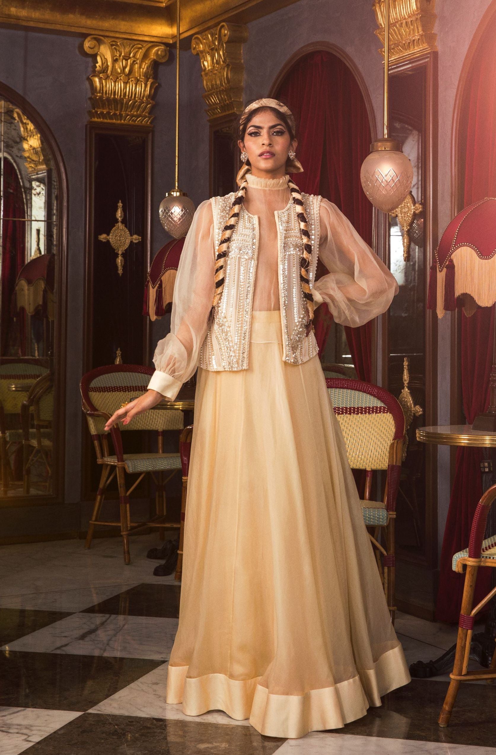 Mokshita – ivory organza lehenga, bisouNYC