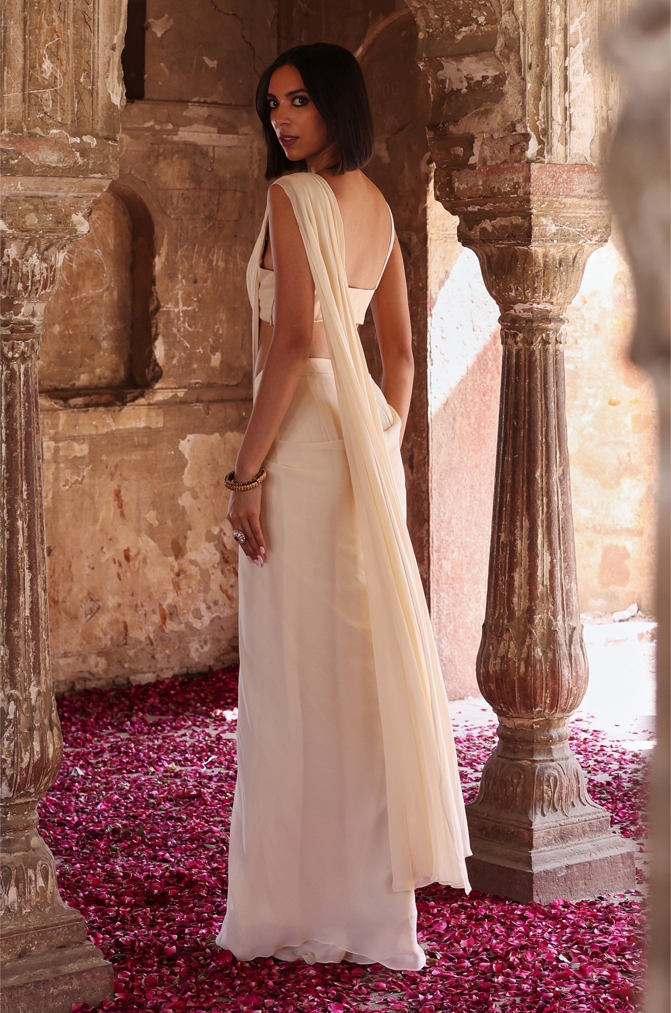 Senna – ivory georgette saree, bisouNYC