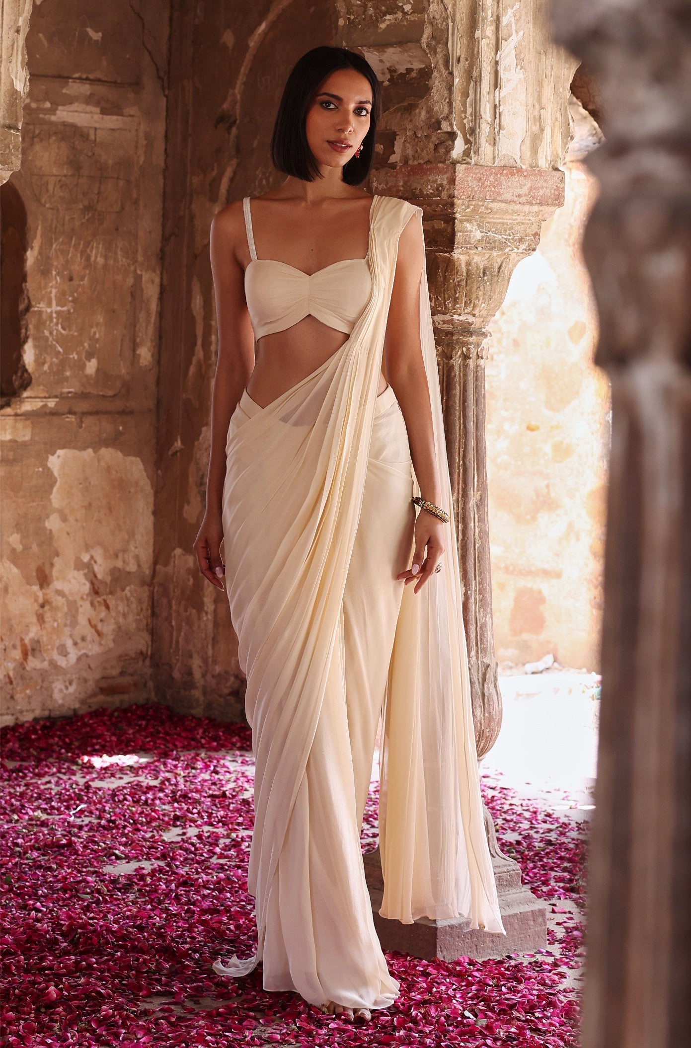 Senna – ivory georgette saree, bisouNYC