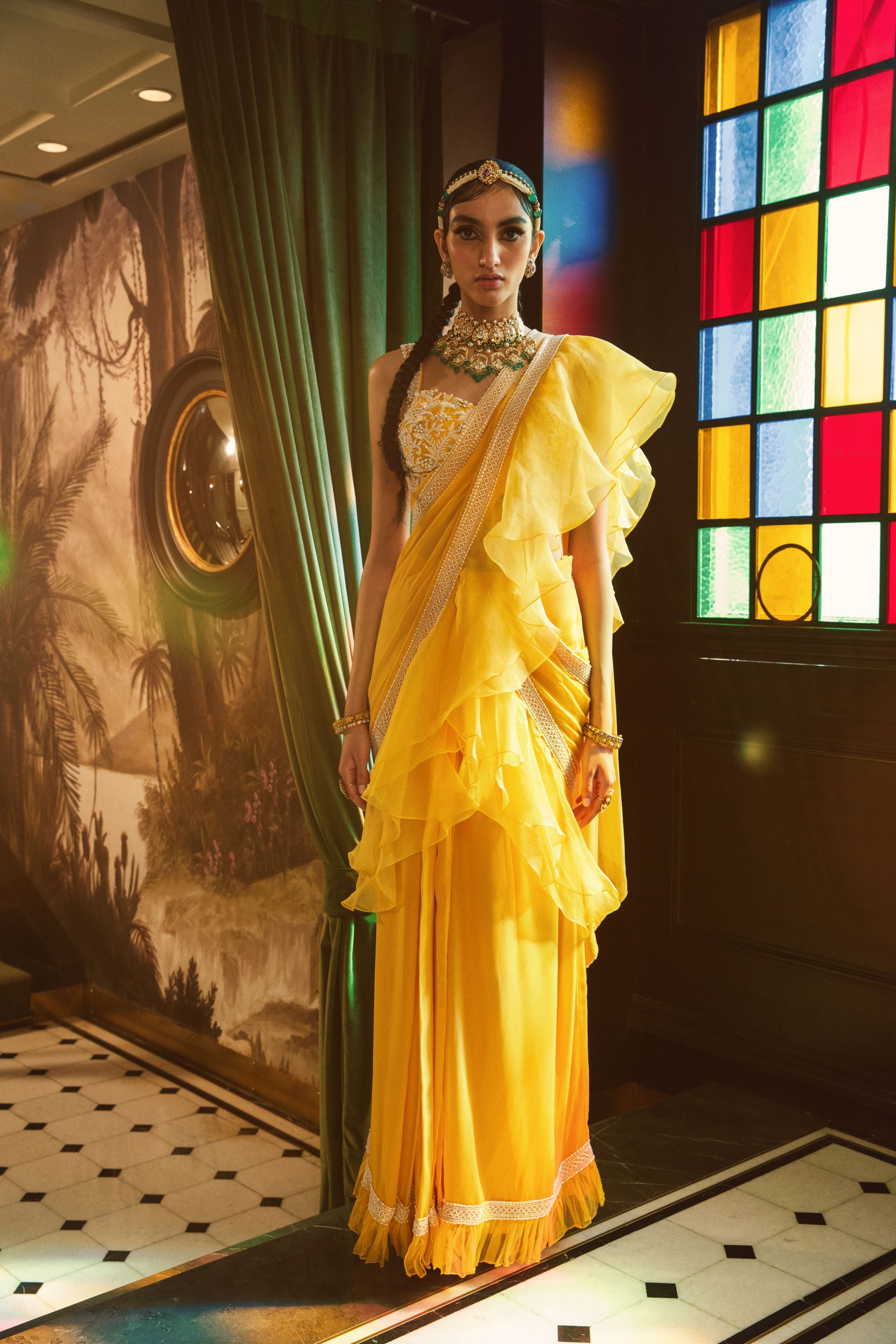 Naznin – yellow organza saree, bisouNYC