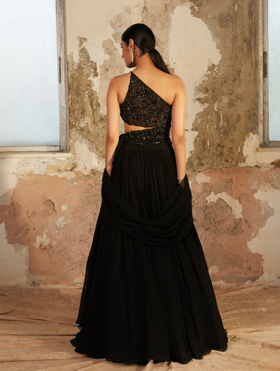 Nina – black georgette lehenga, bisouNYC