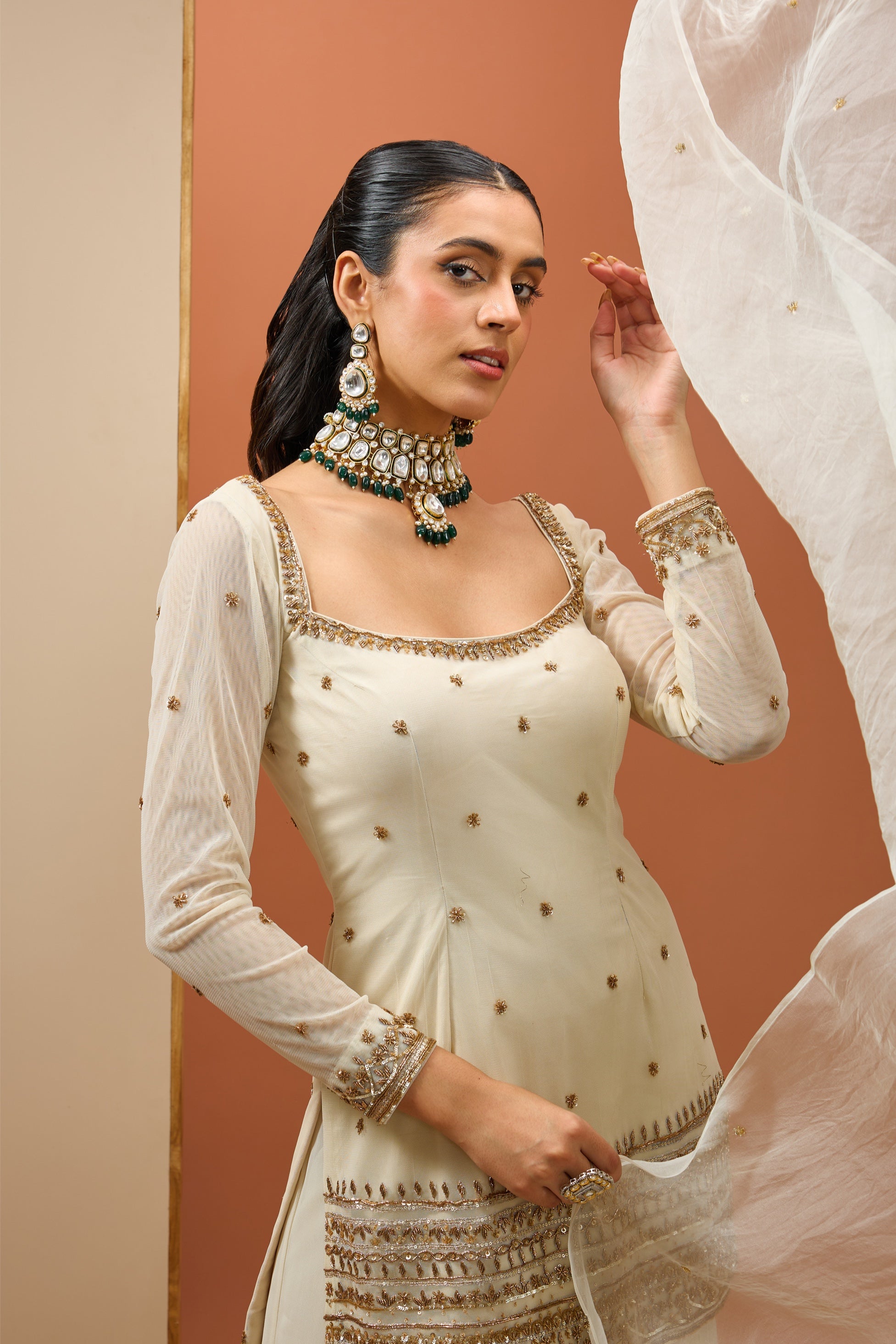 Nisha – white organza suit, bisouNYC