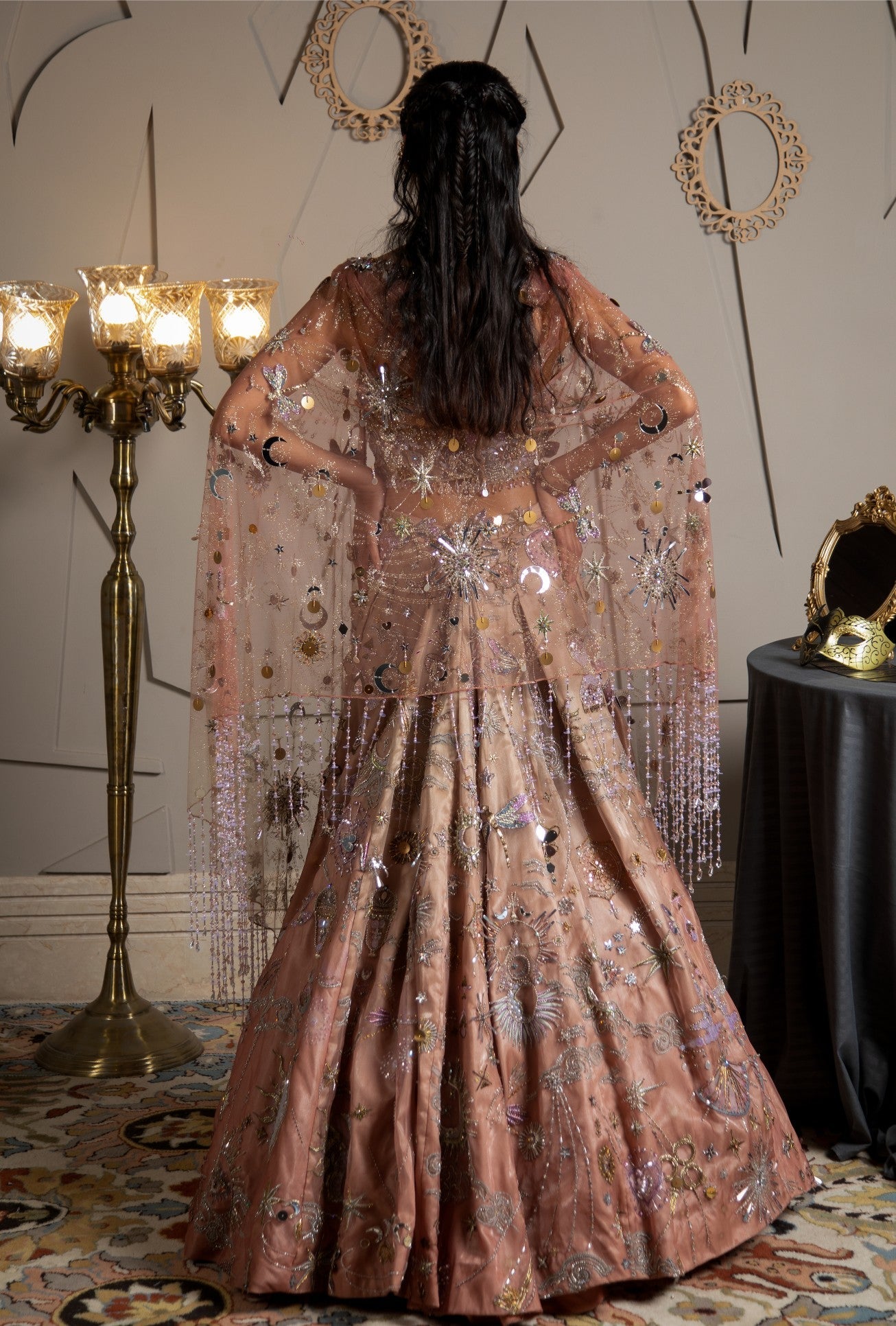 Nova – rose organza lehenga, bisouNYC