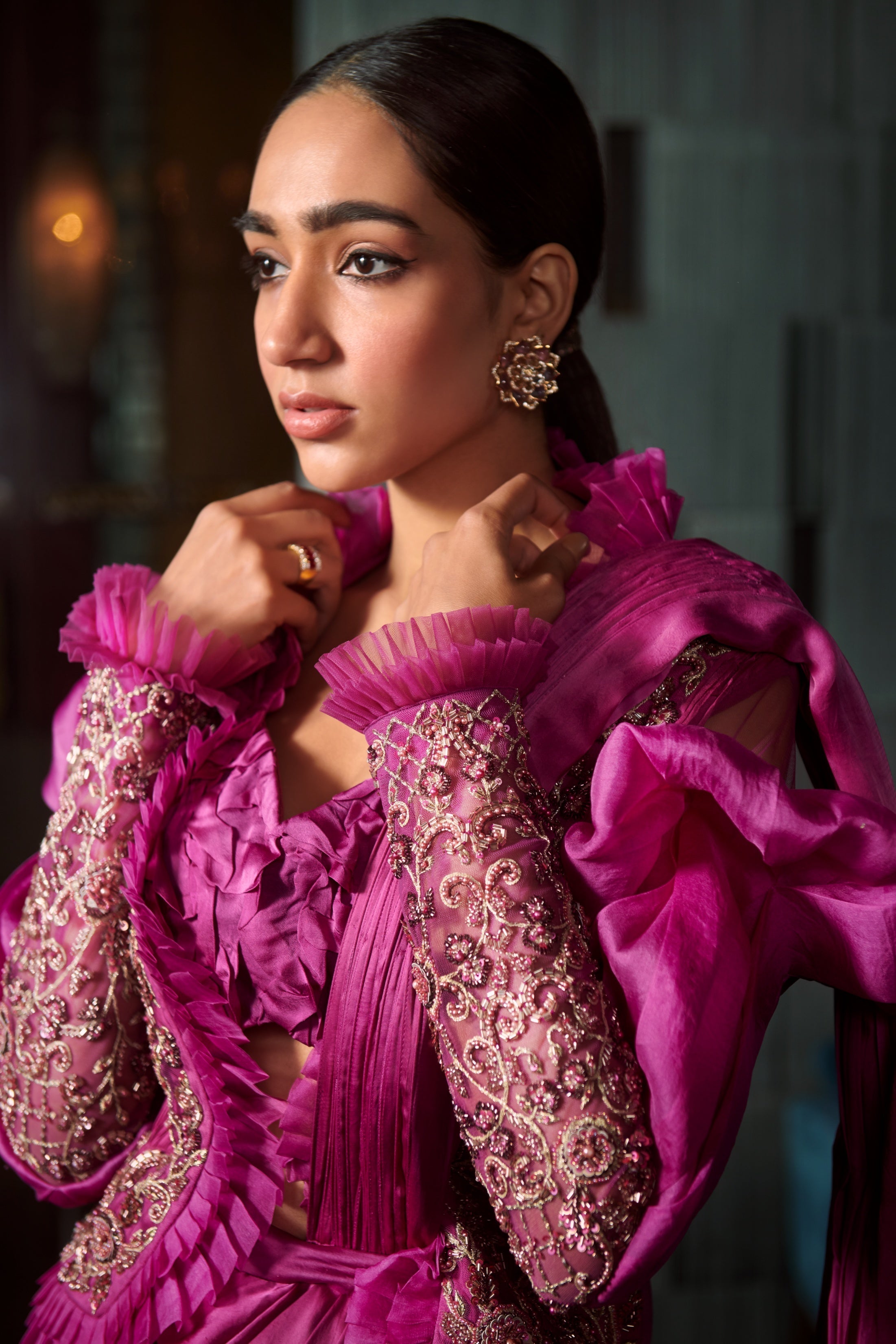 Nupur – fuchsia organza saree, bisouNYC