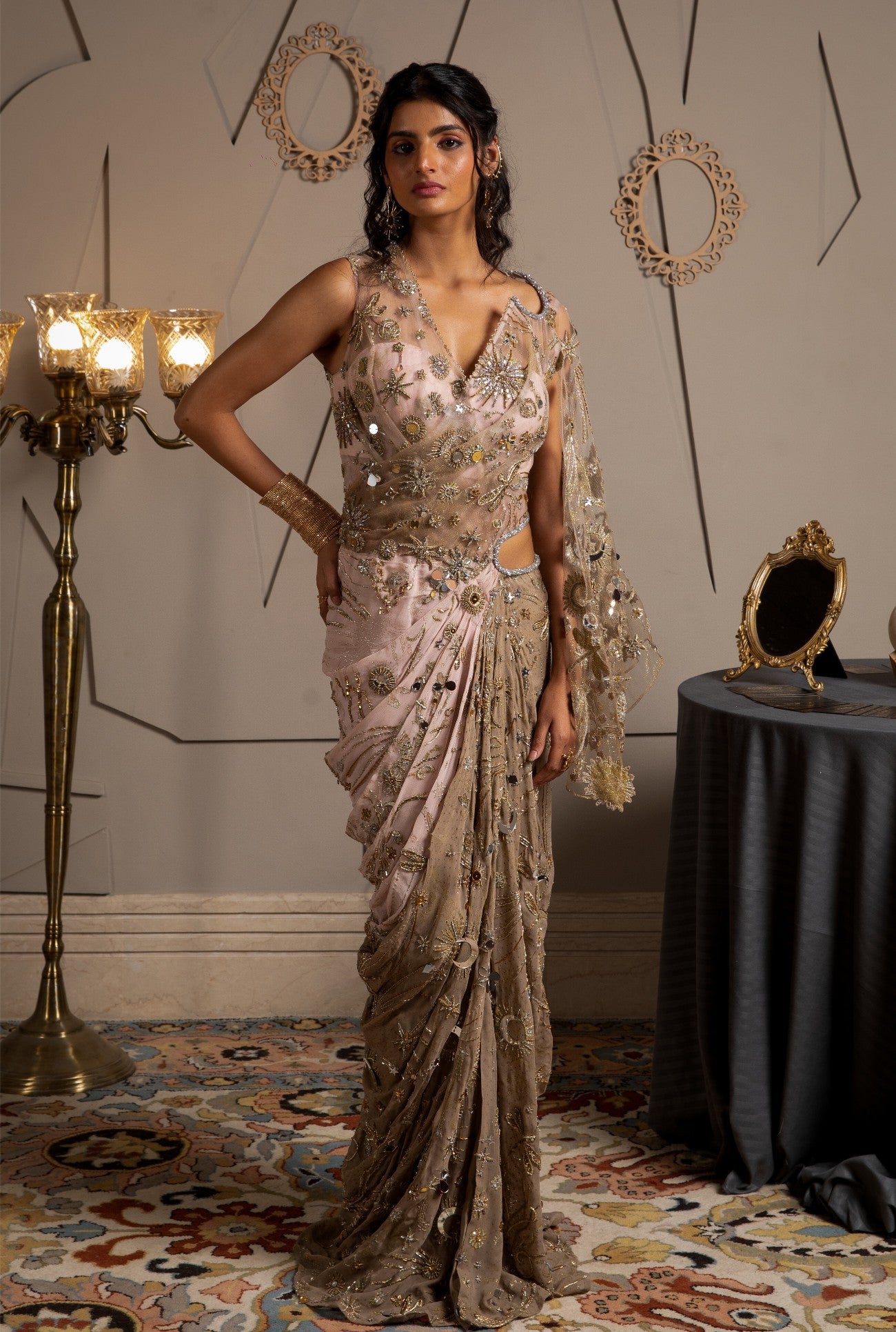 Nysa – pink georgette saree, bisouNYC