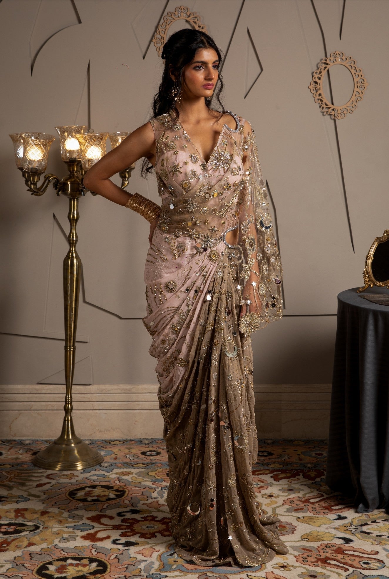 Nysa – pink georgette saree, bisouNYC