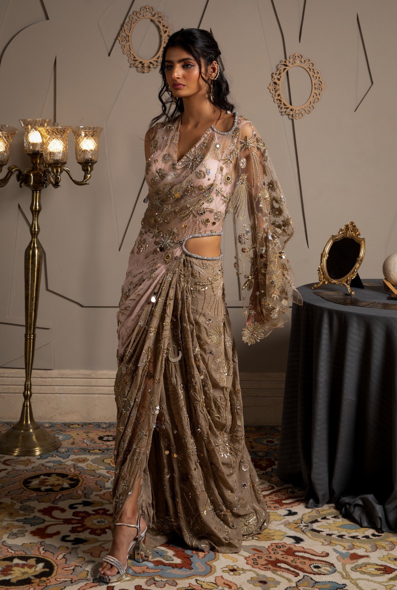 Nysa – pink georgette saree, bisouNYC