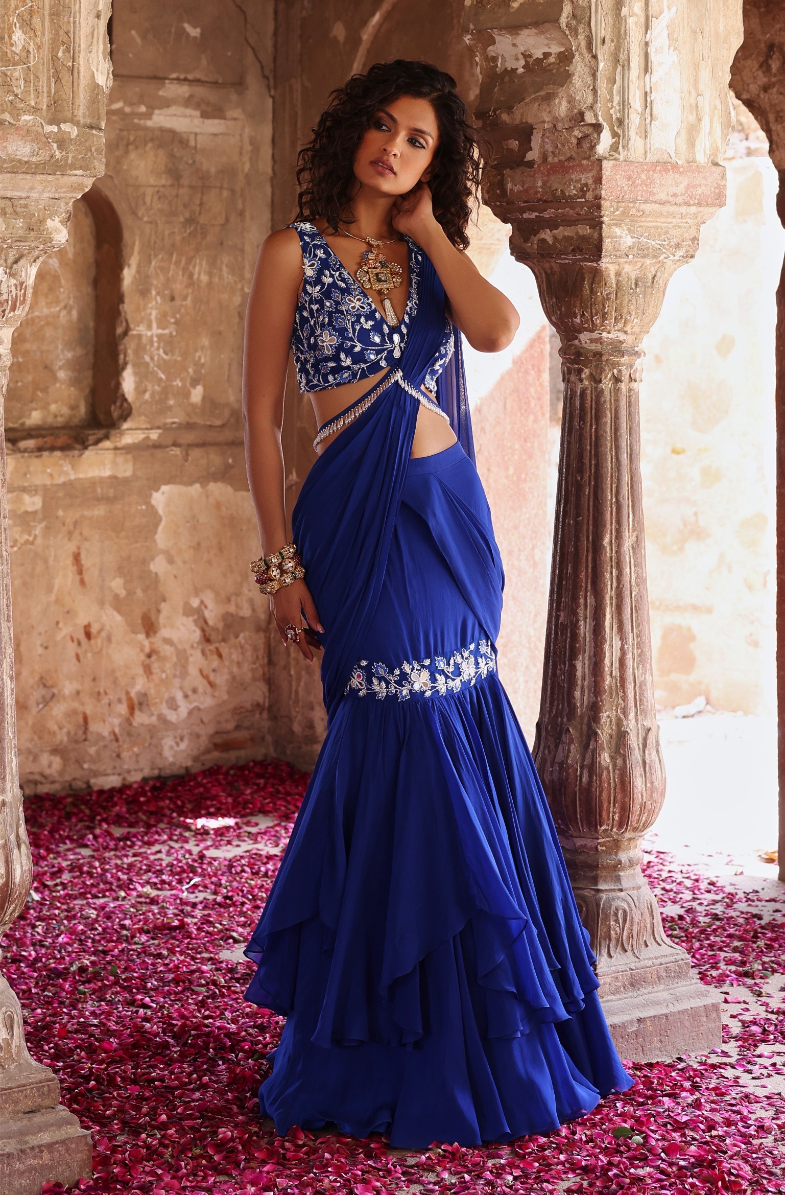 Palna – blue georgette saree, bisouNYC