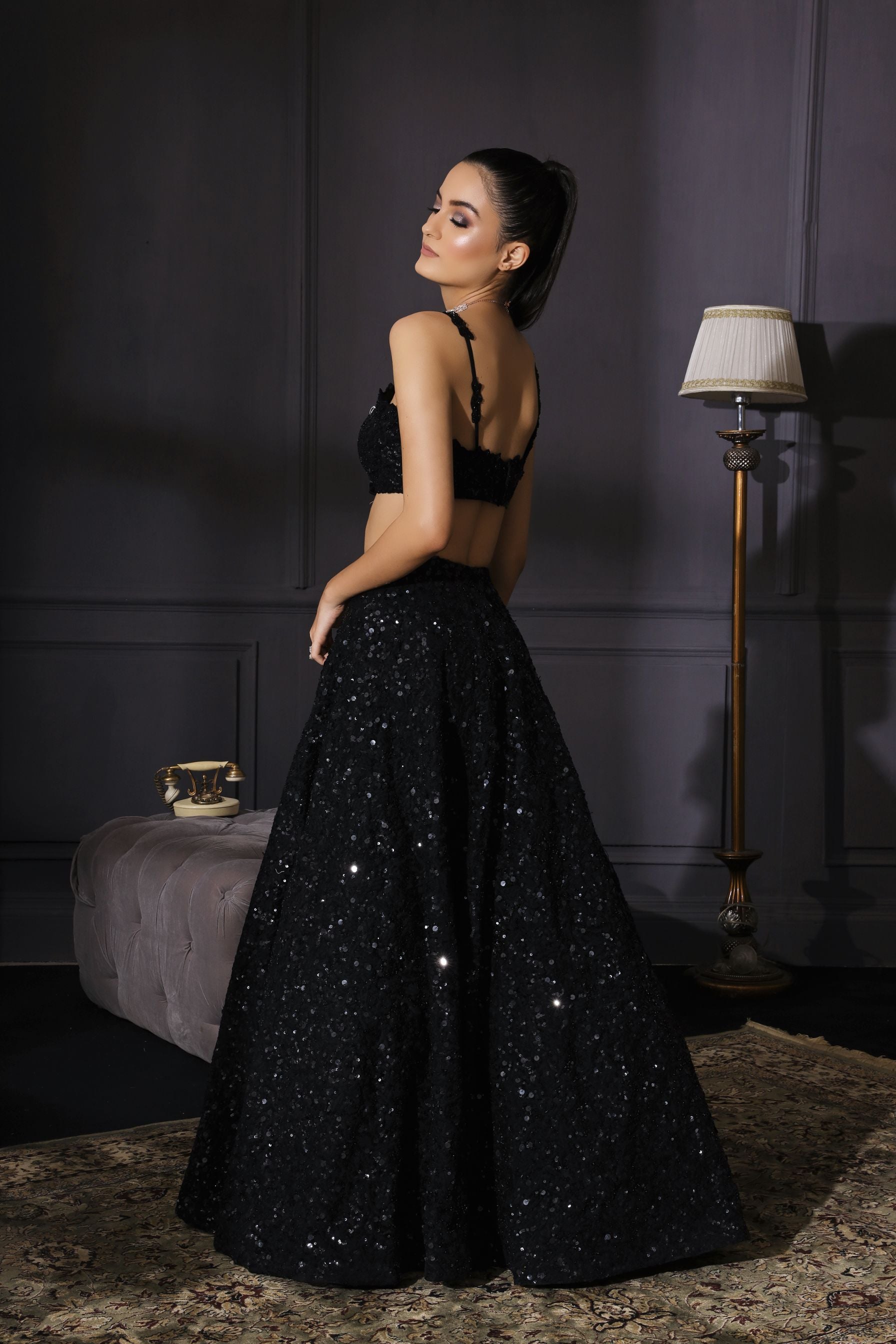Palna – black organza lehenga, bisouNYC