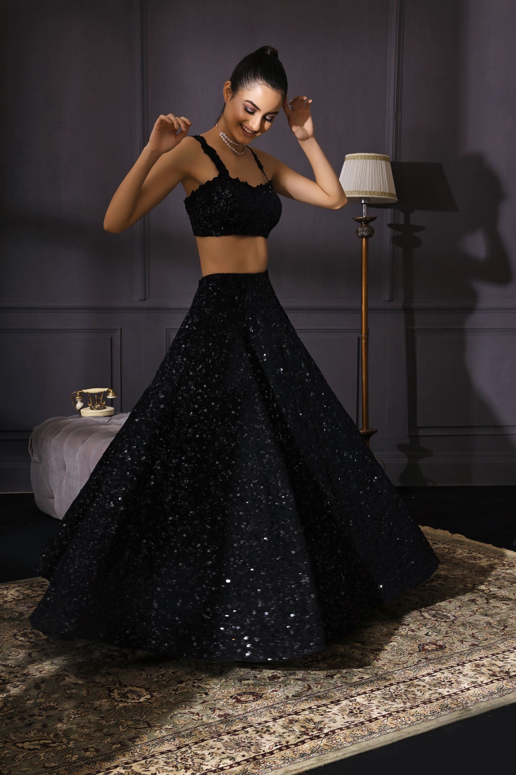 Palna – black organza lehenga, bisouNYC