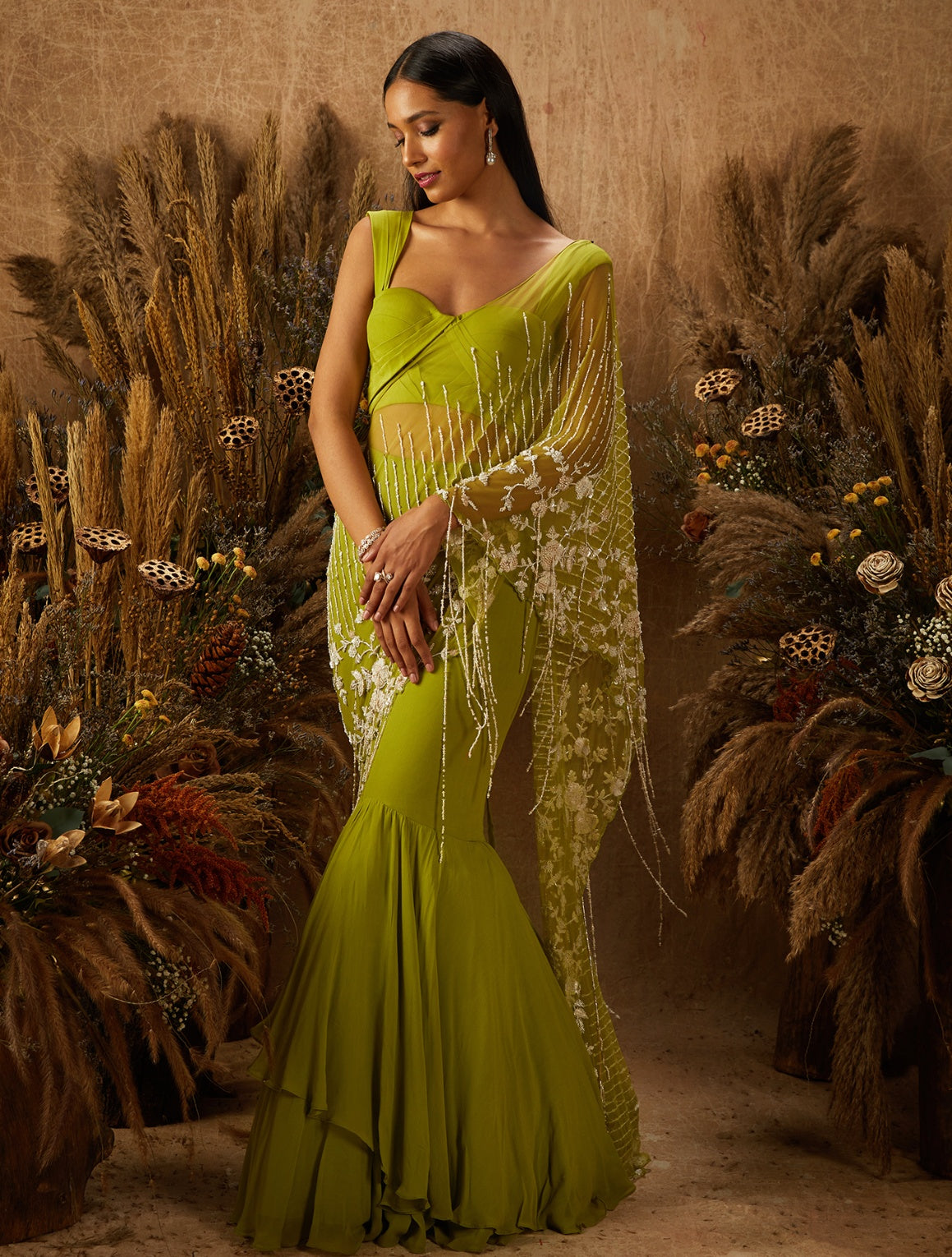 Peri – green crepe lehenga, bisouNYC