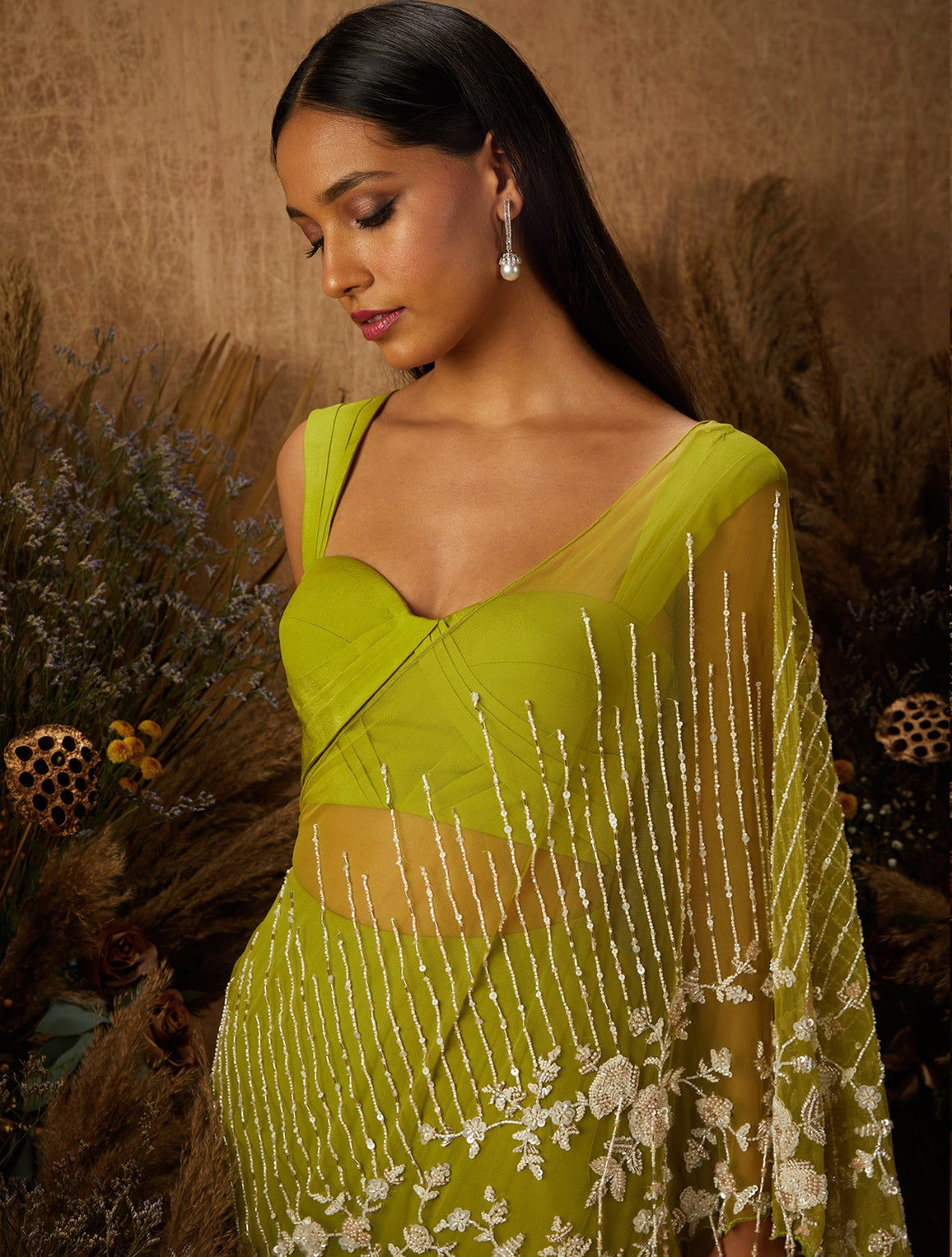 Peri – green crepe lehenga, bisouNYC