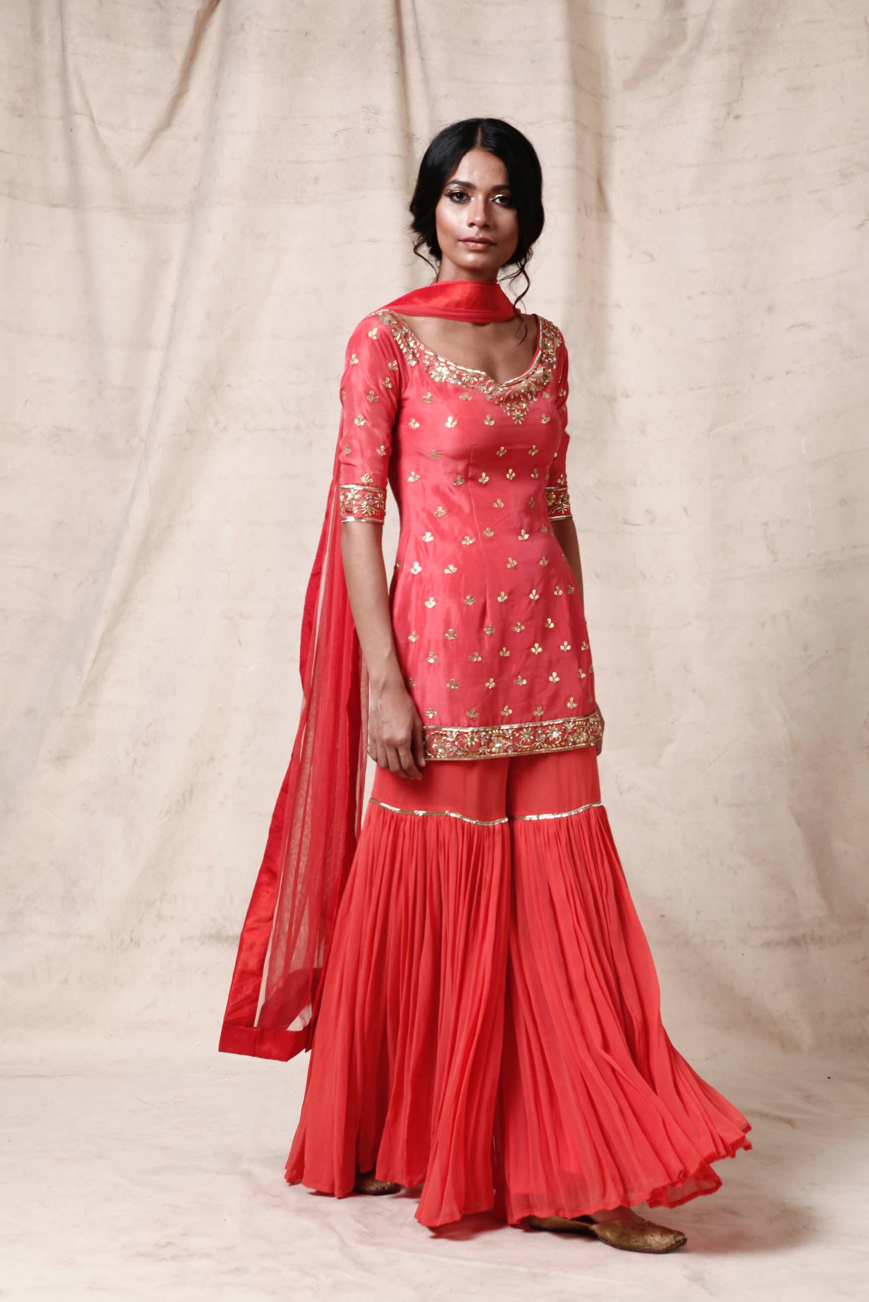 Preeti – coral georgette suit, bisouNYC