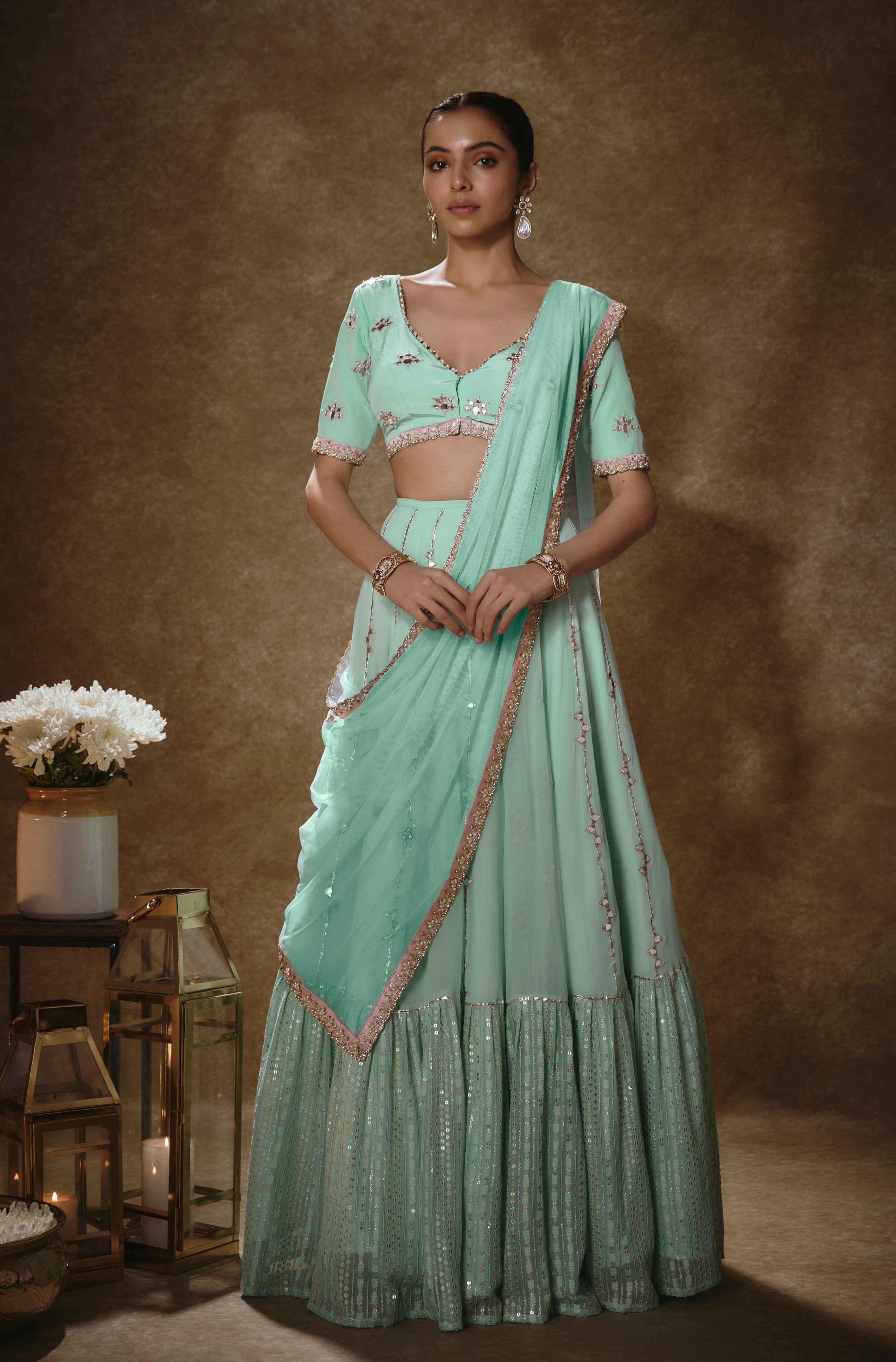 Raha – mint georgette lehenga, bisouNYC