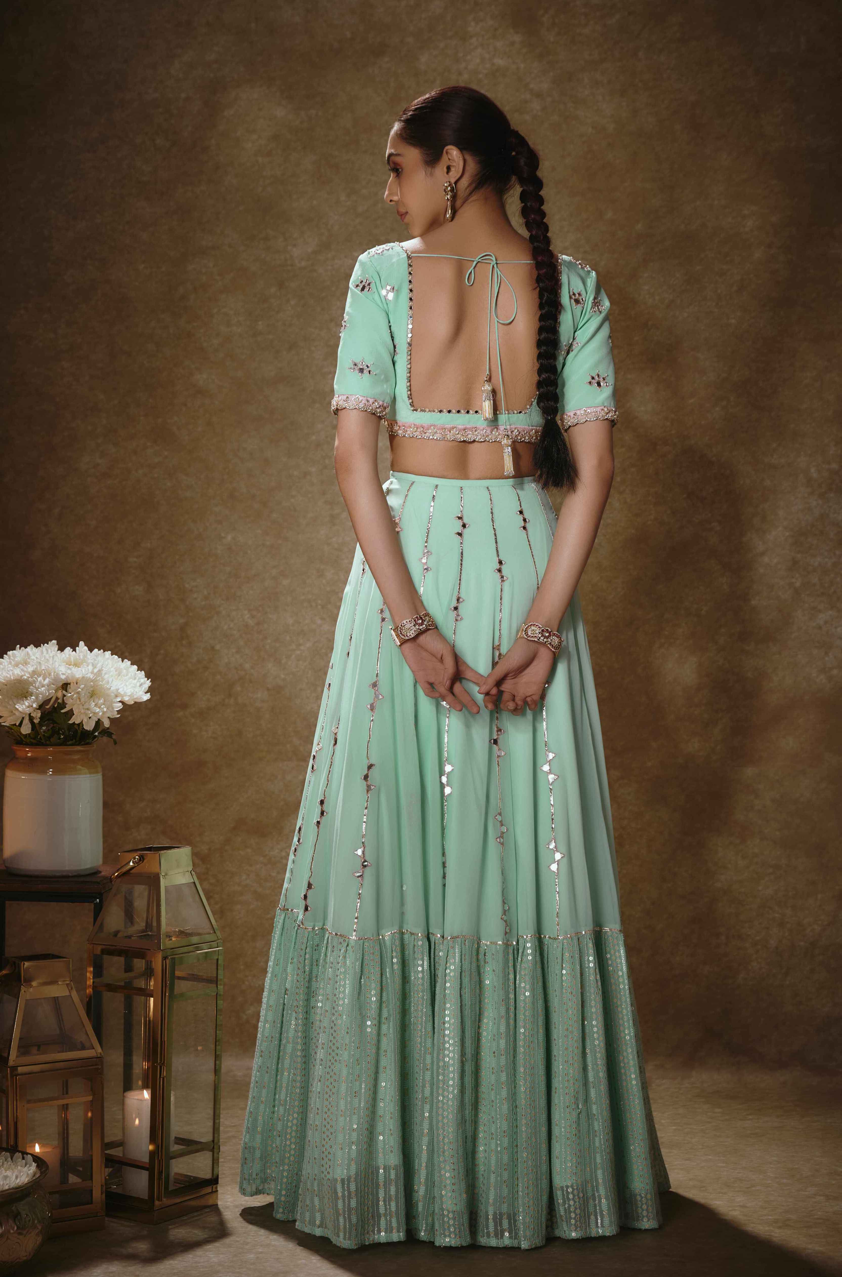 Raha – mint georgette lehenga, bisouNYC
