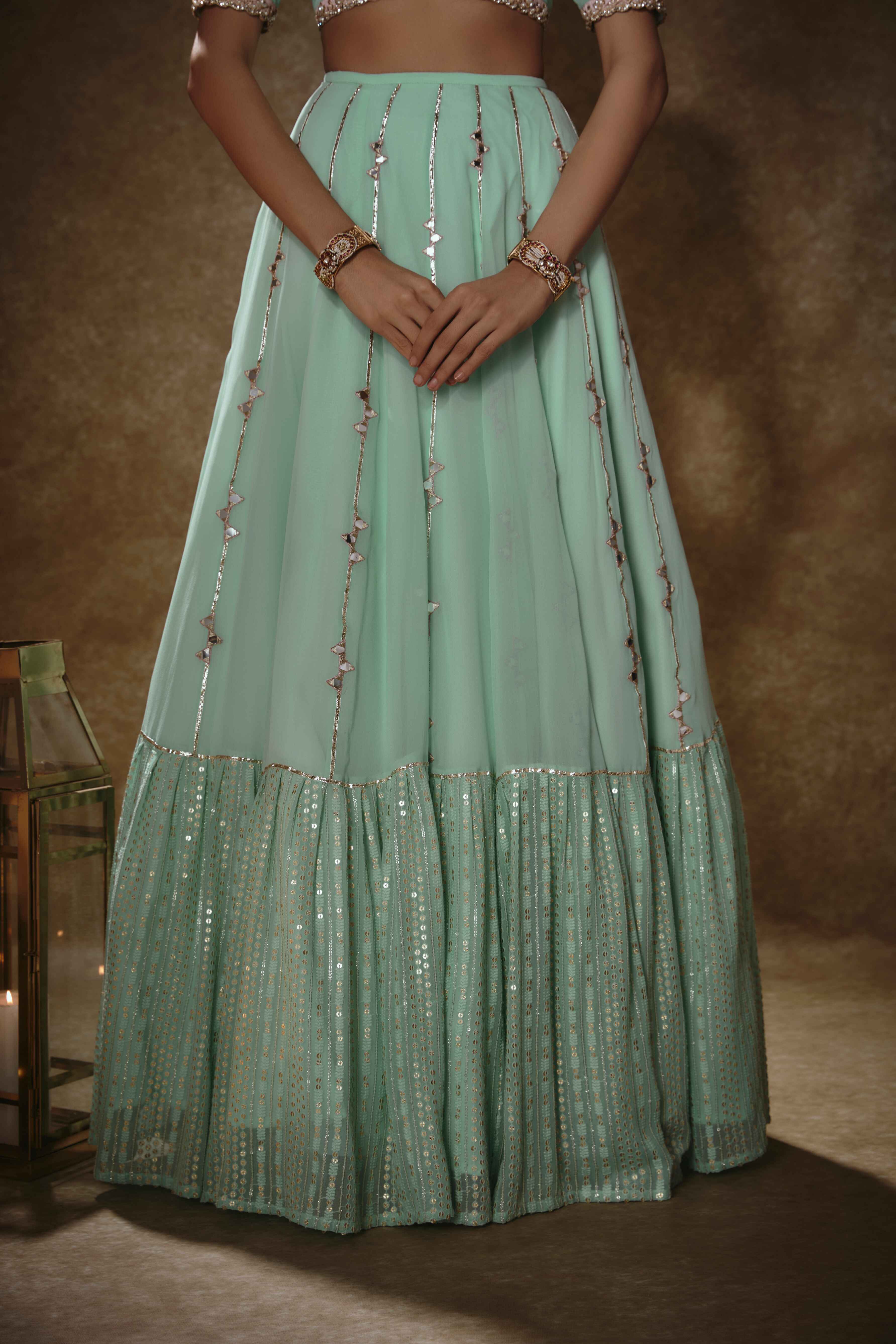 Raha – mint georgette lehenga, bisouNYC