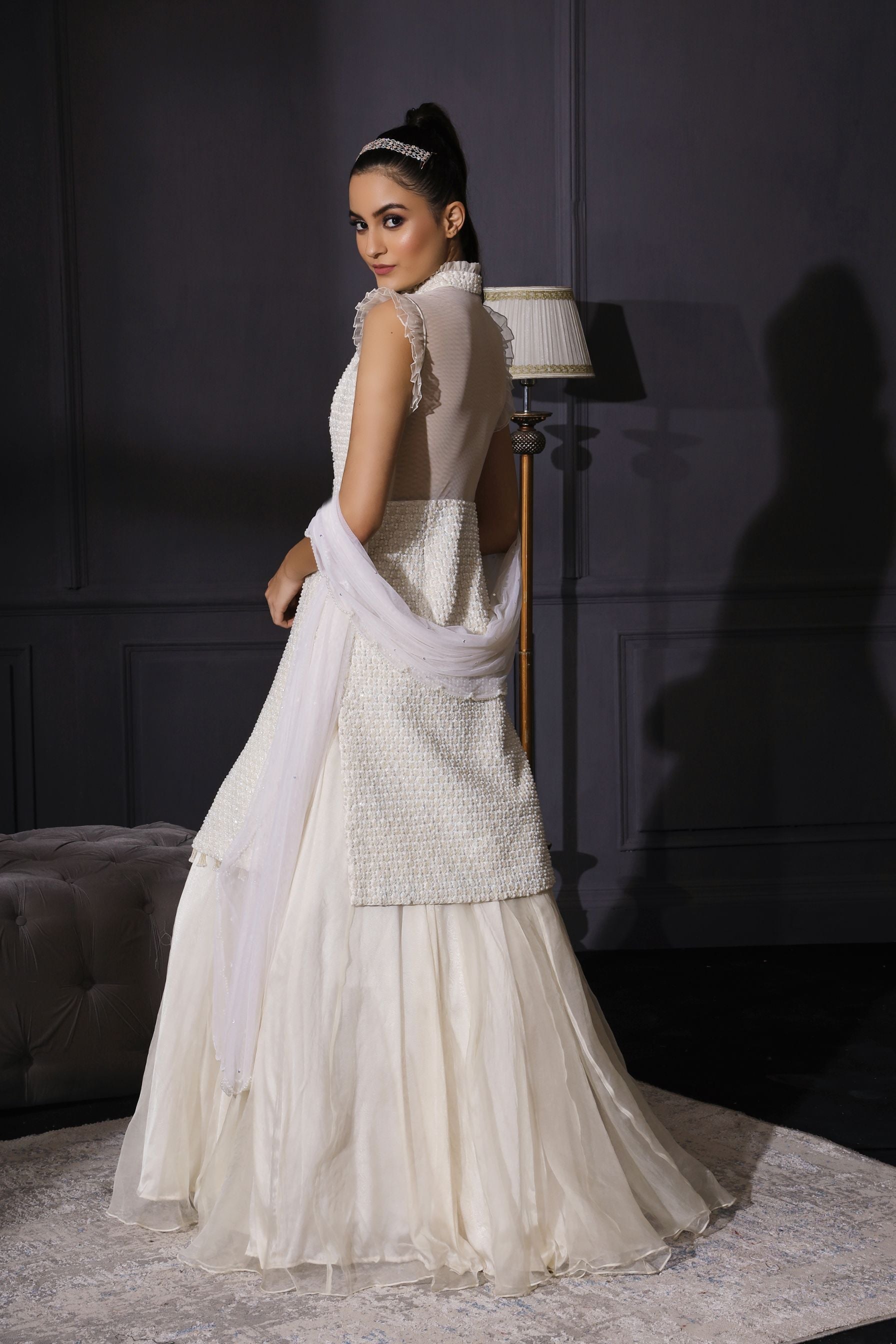 Raina – ivory organza lehenga, bisouNYC