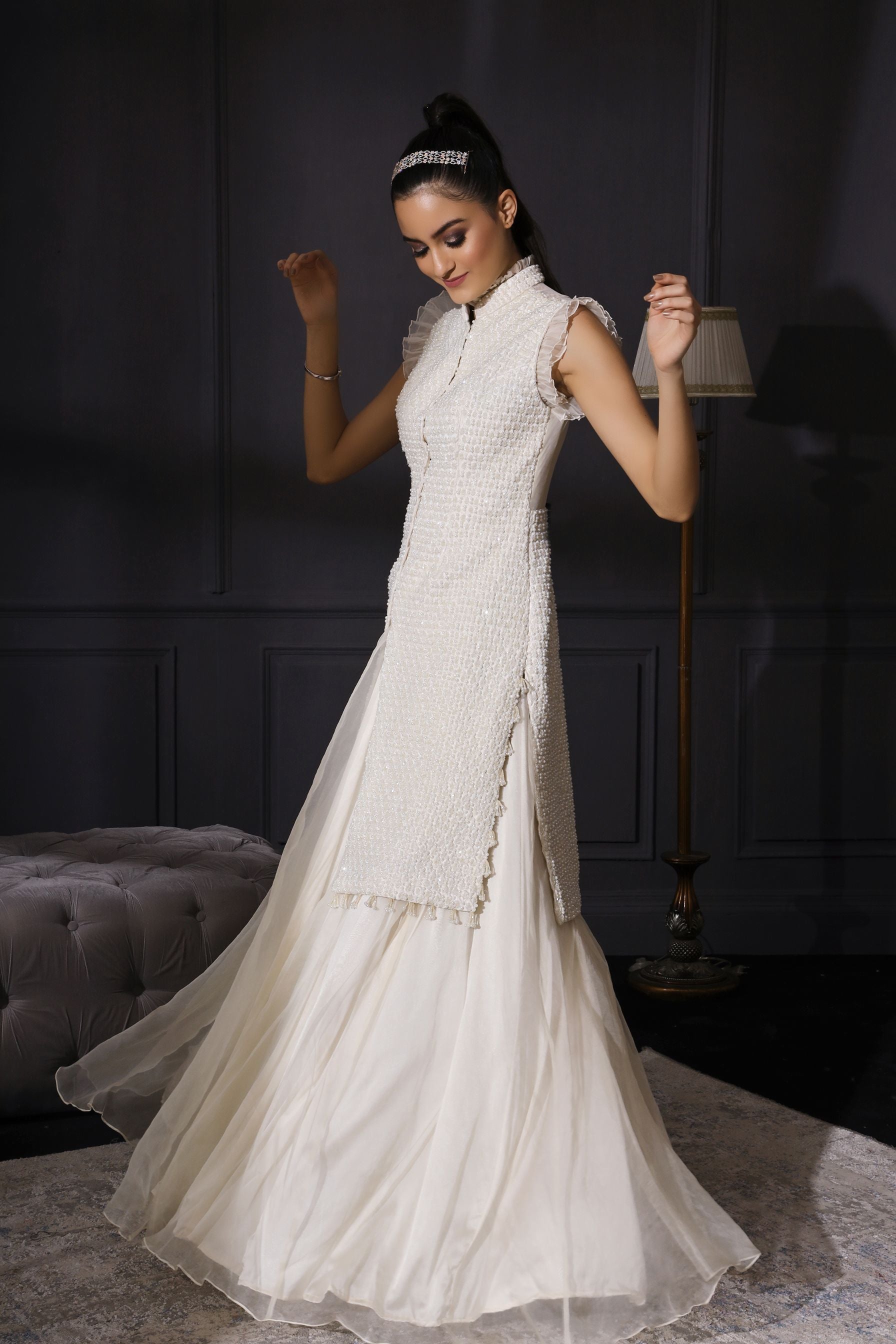 Raina – ivory organza lehenga, bisouNYC