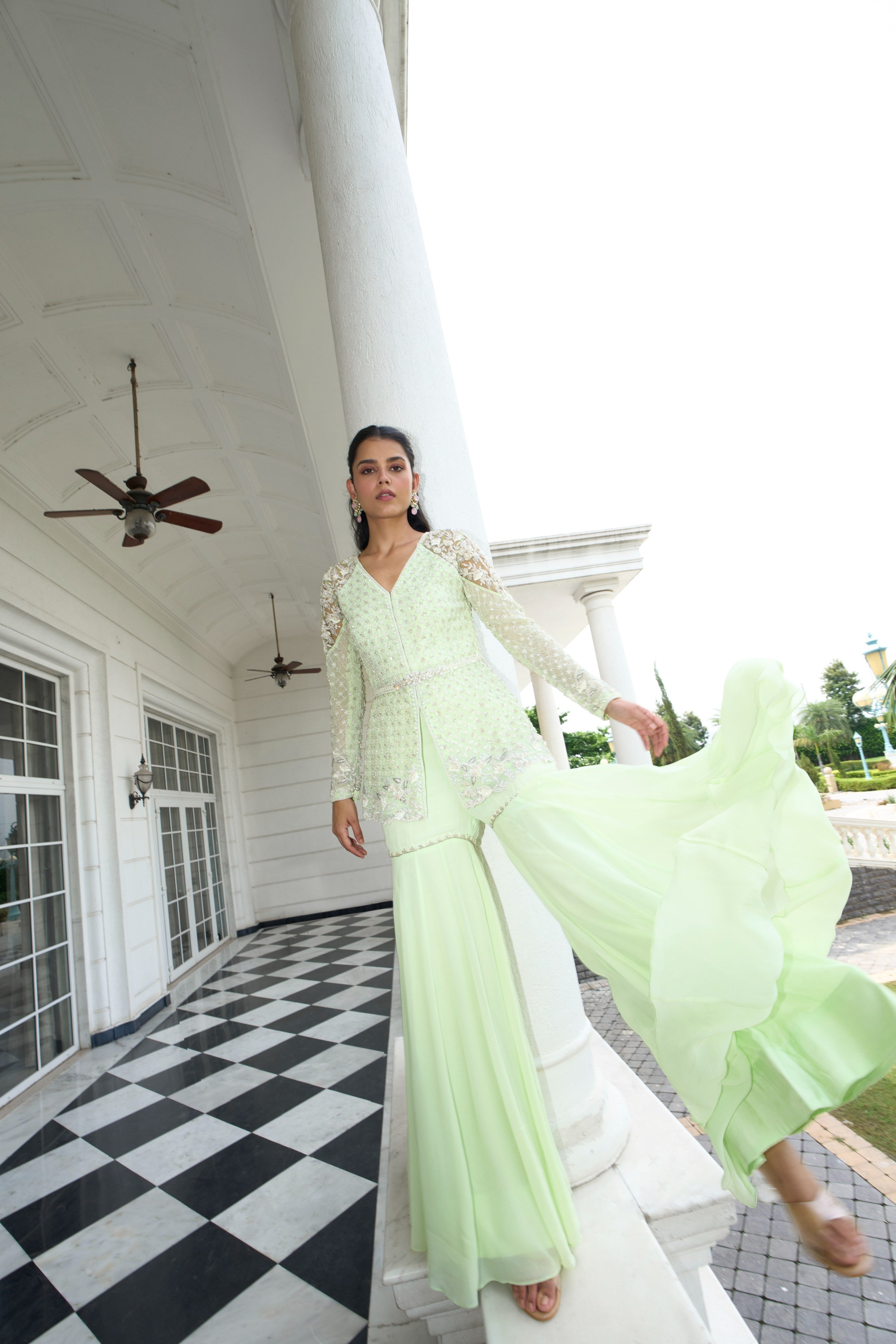 Rehana – green georgette suit, bisouNYC
