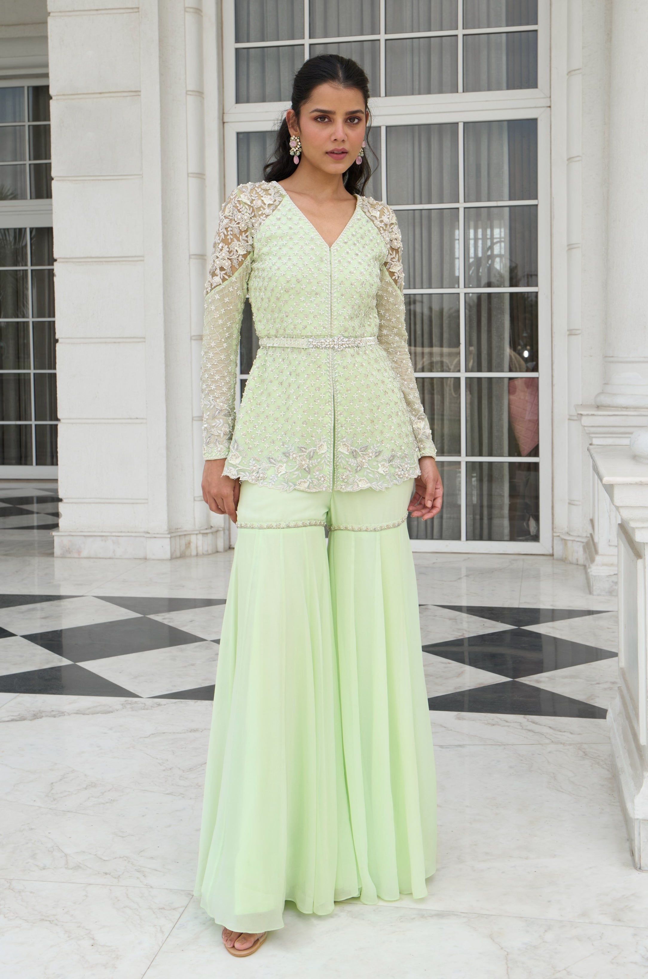 Rehana – green georgette suit, bisouNYC