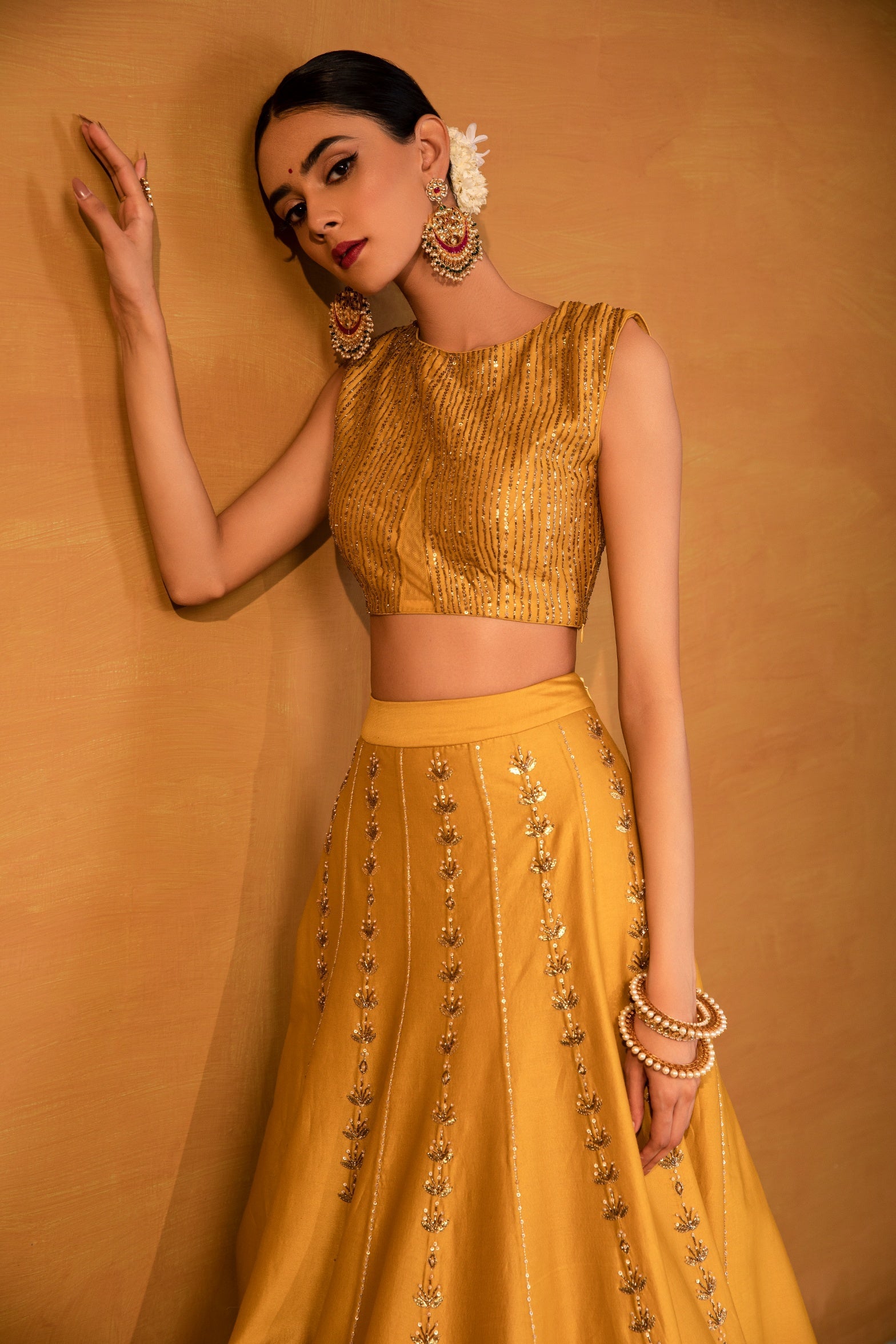 Reva – mustard organza lehenga, bisouNYC