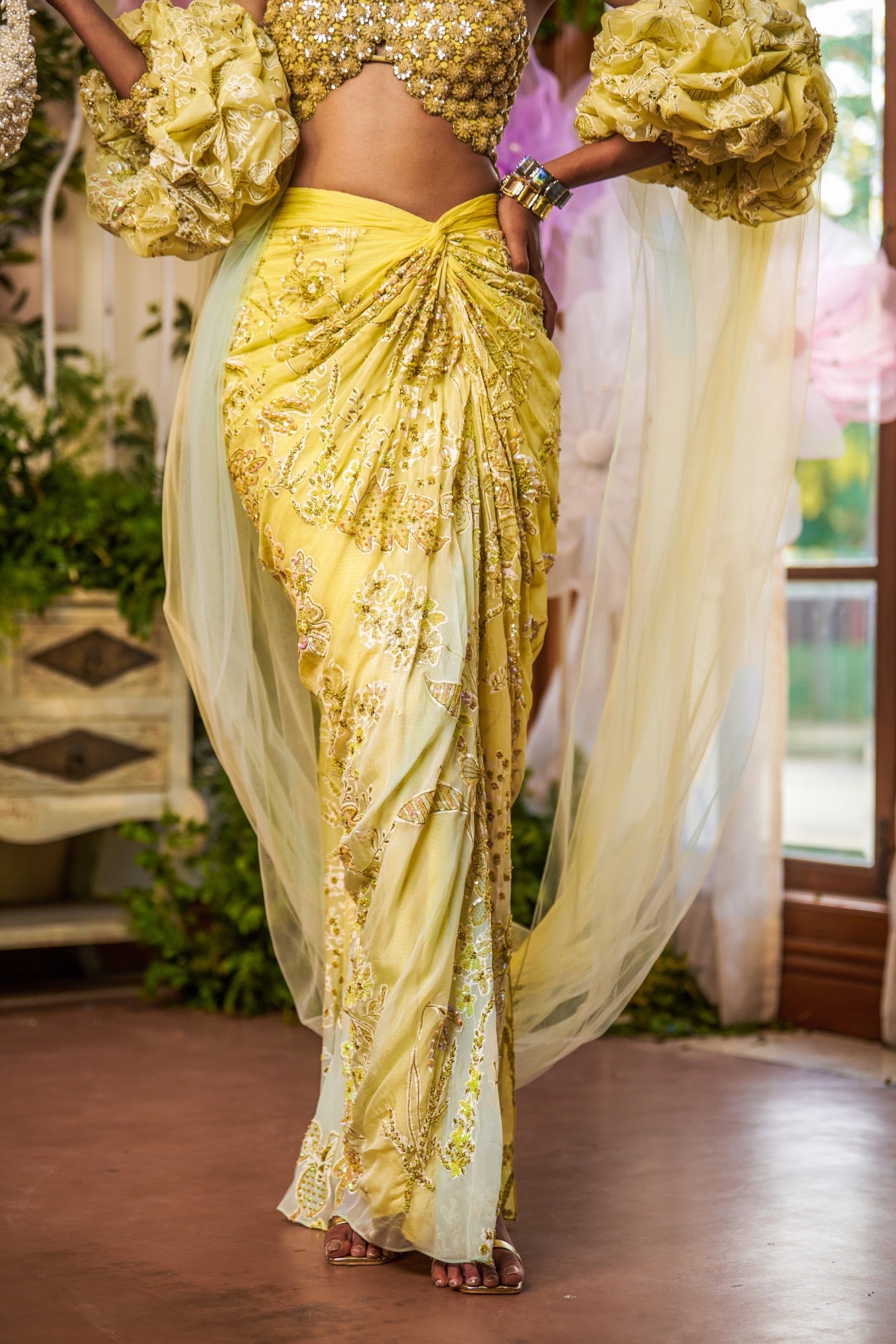 Reya – yellow organza saree, bisouNYC