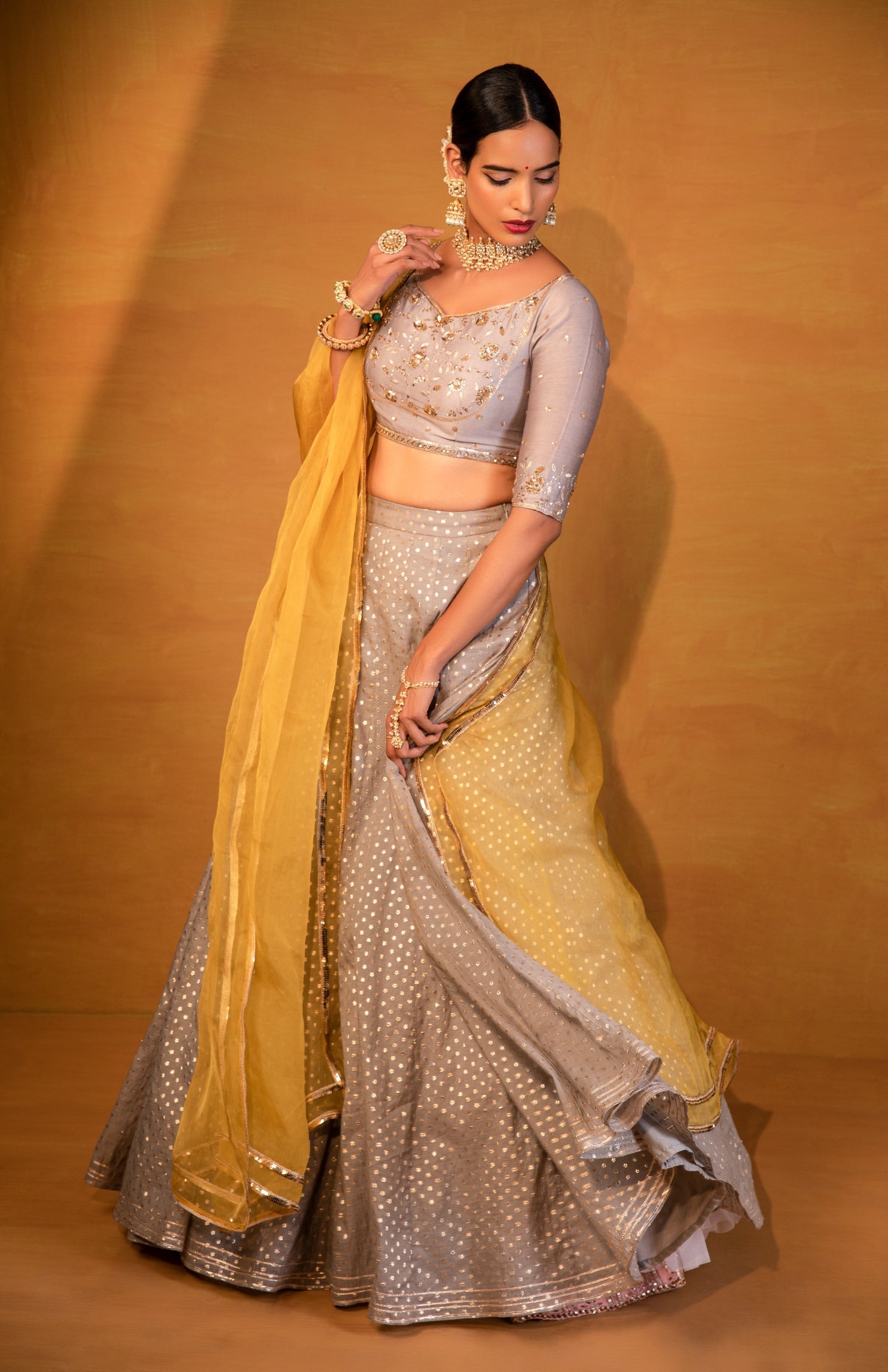 Roopa – grey organza lehenga, bisouNYC