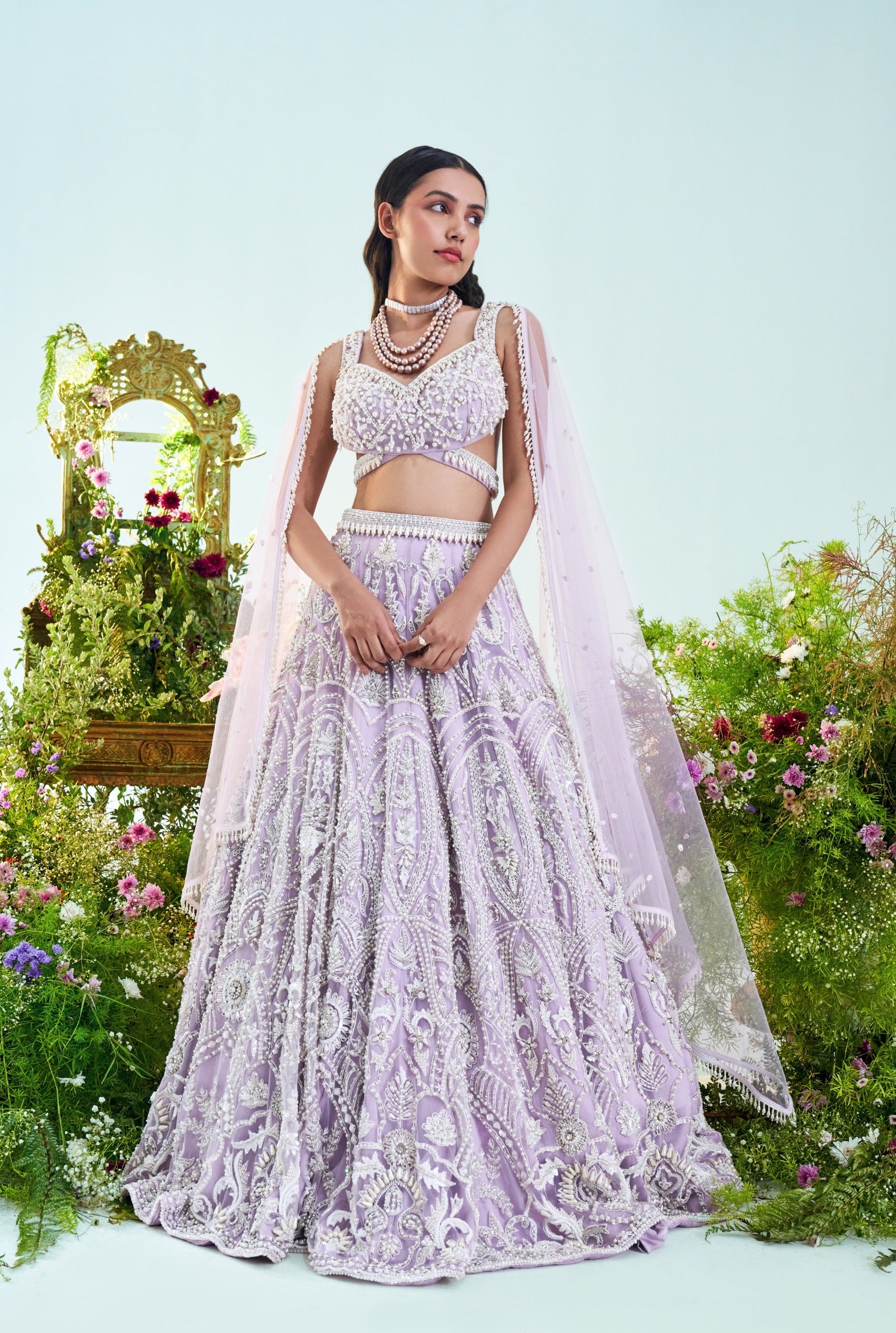 Ruby – lilac organza lehenga, bisouNYC