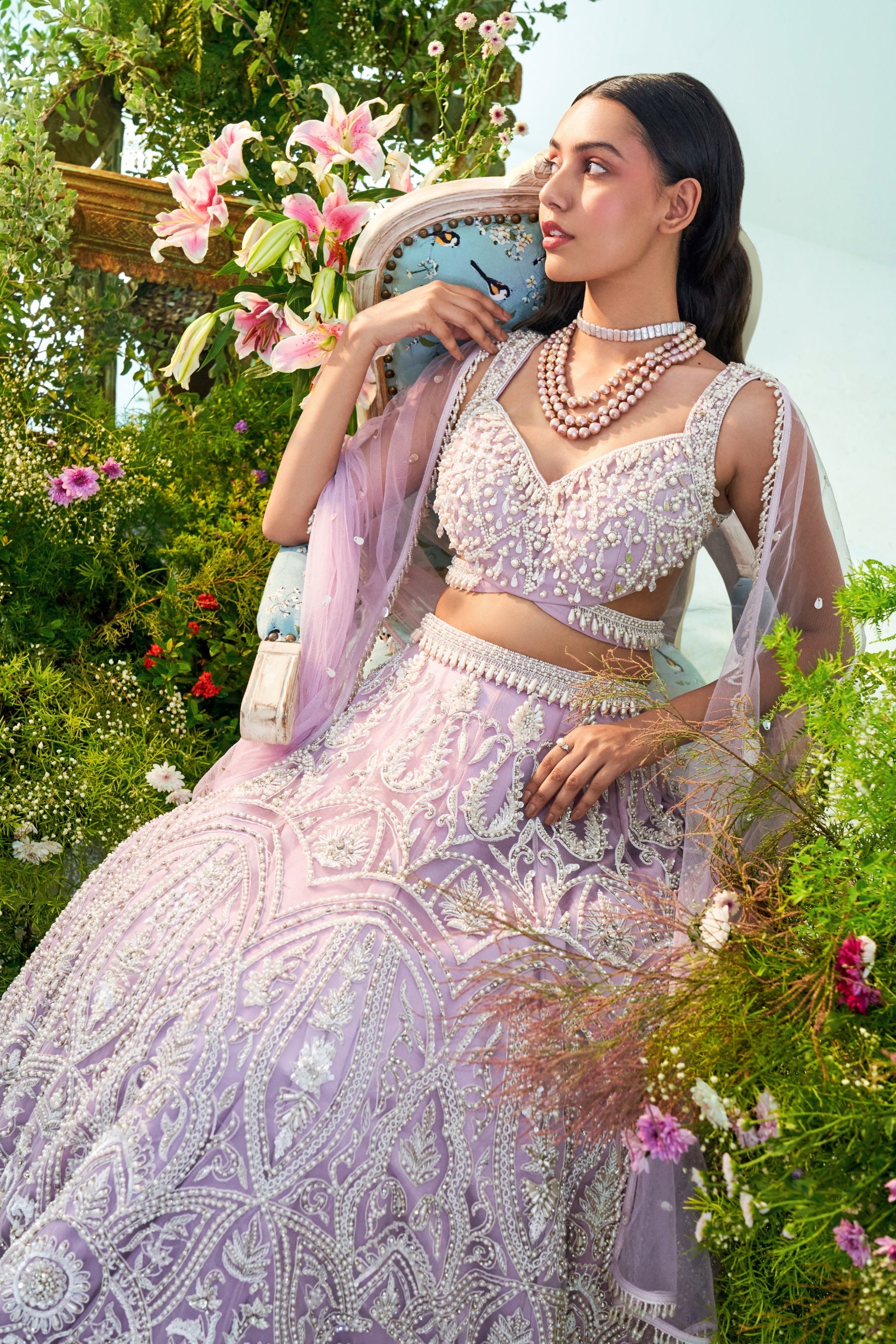 Ruby – lilac organza lehenga, bisouNYC