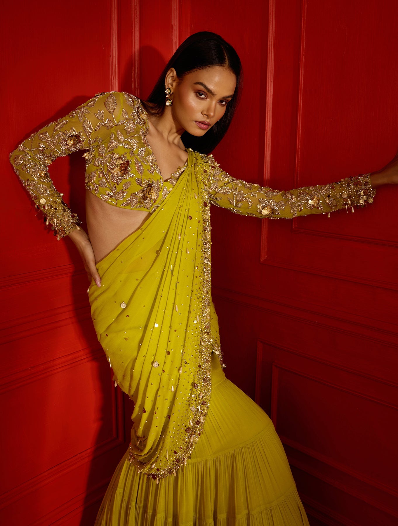Rumi – green georgette lehenga, bisouNYC