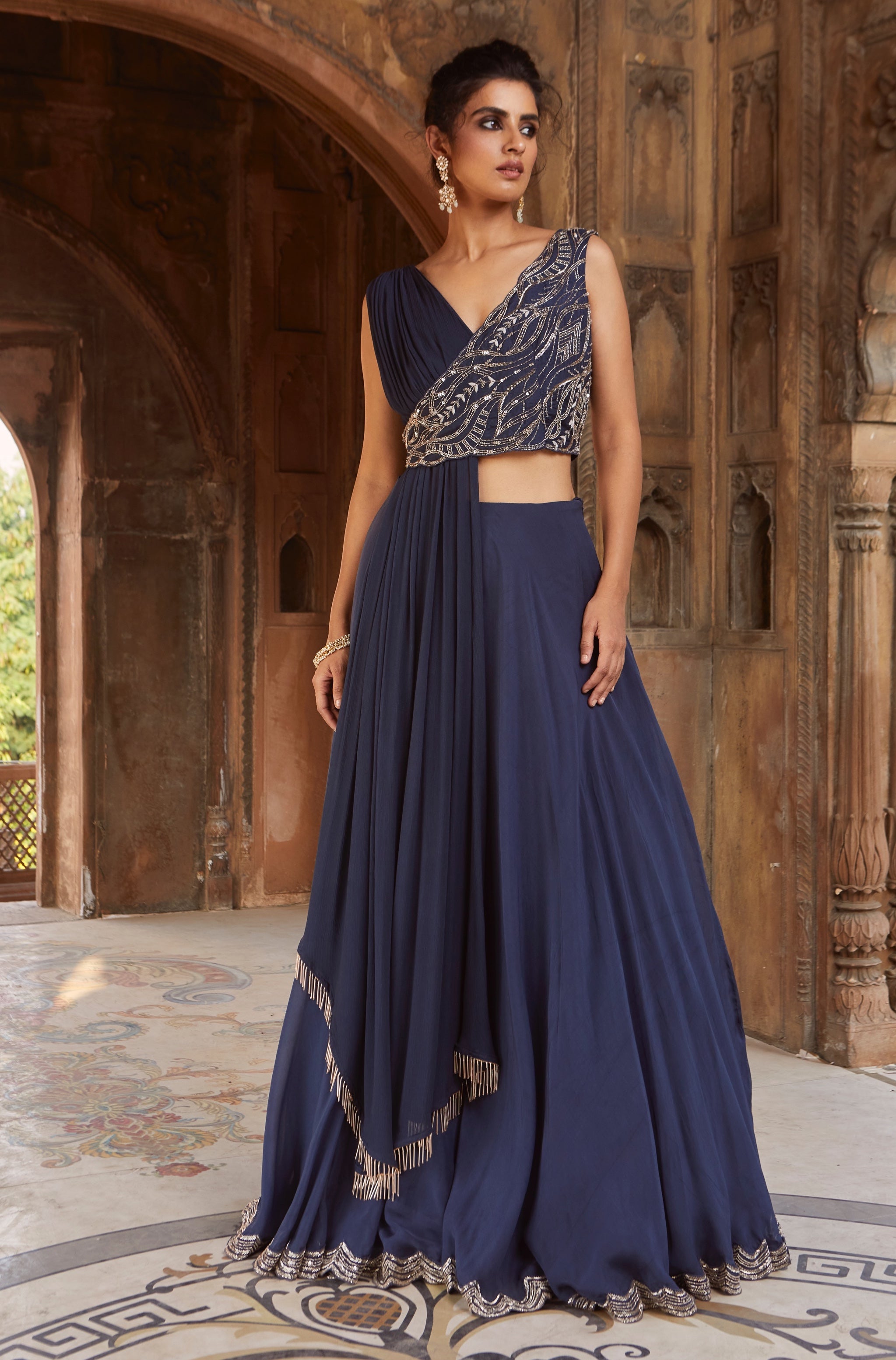 Sahara – navy organza lehenga, bisouNYC