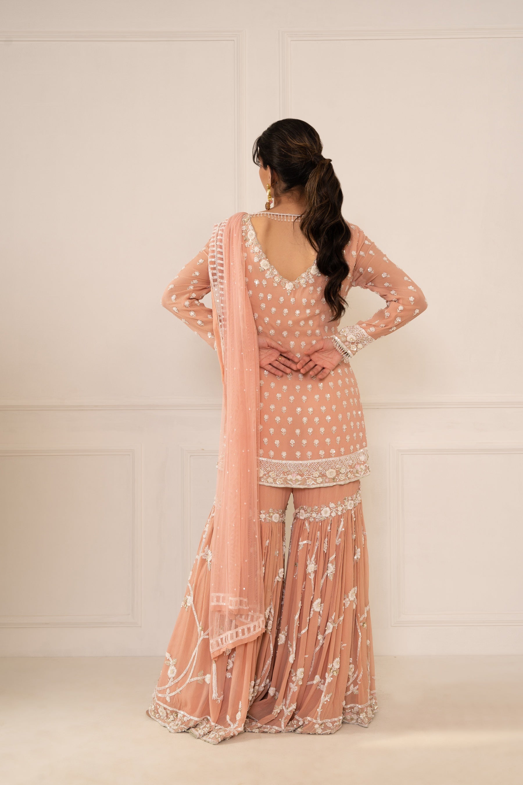 Sahiba – peach silk suit, bisouNYC