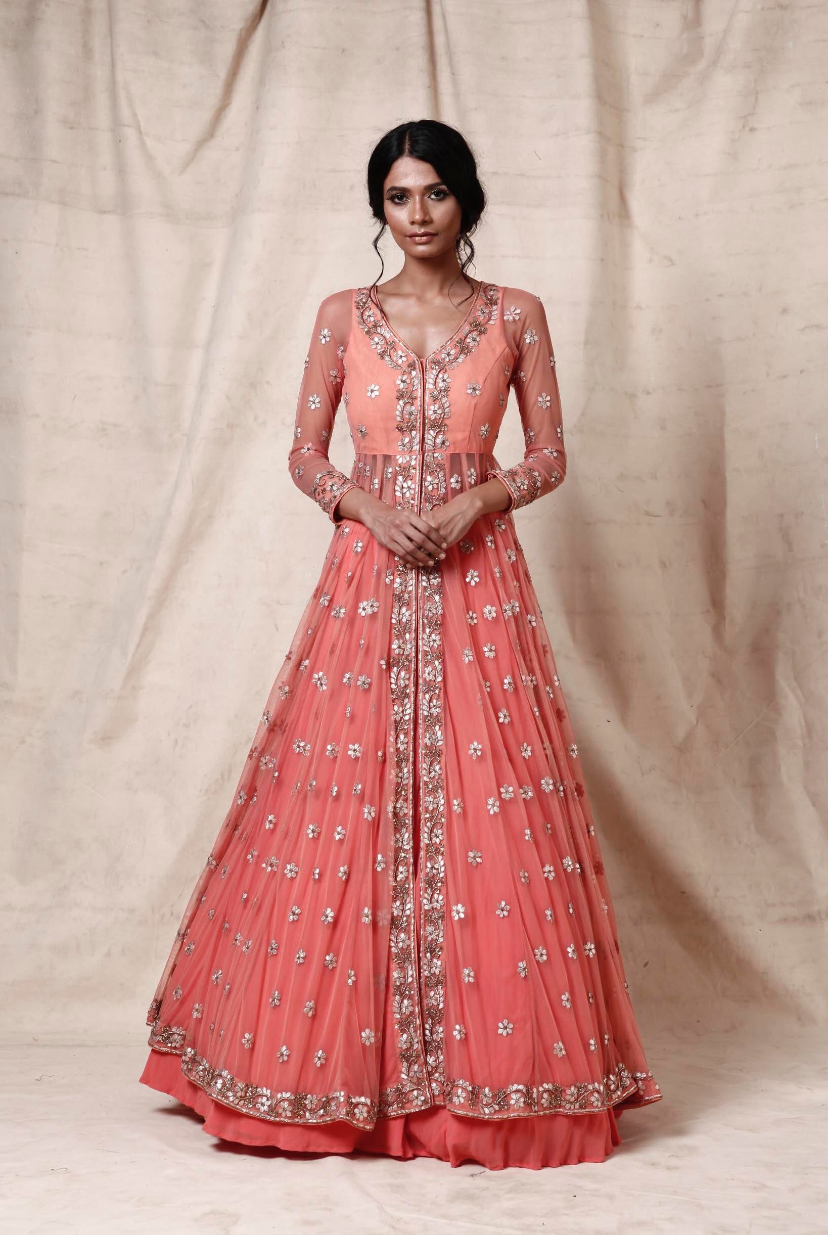 Sapna – coral georgette lehenga, bisouNYC