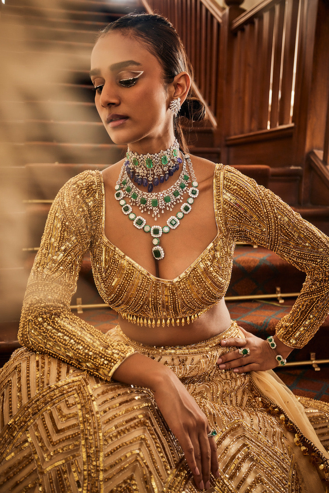 Sara – gold net lehenga, bisouNYC