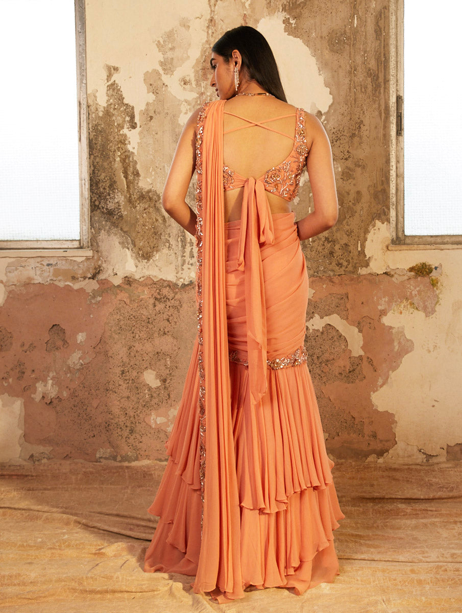 Serena – peach georgette lehenga, bisouNYC