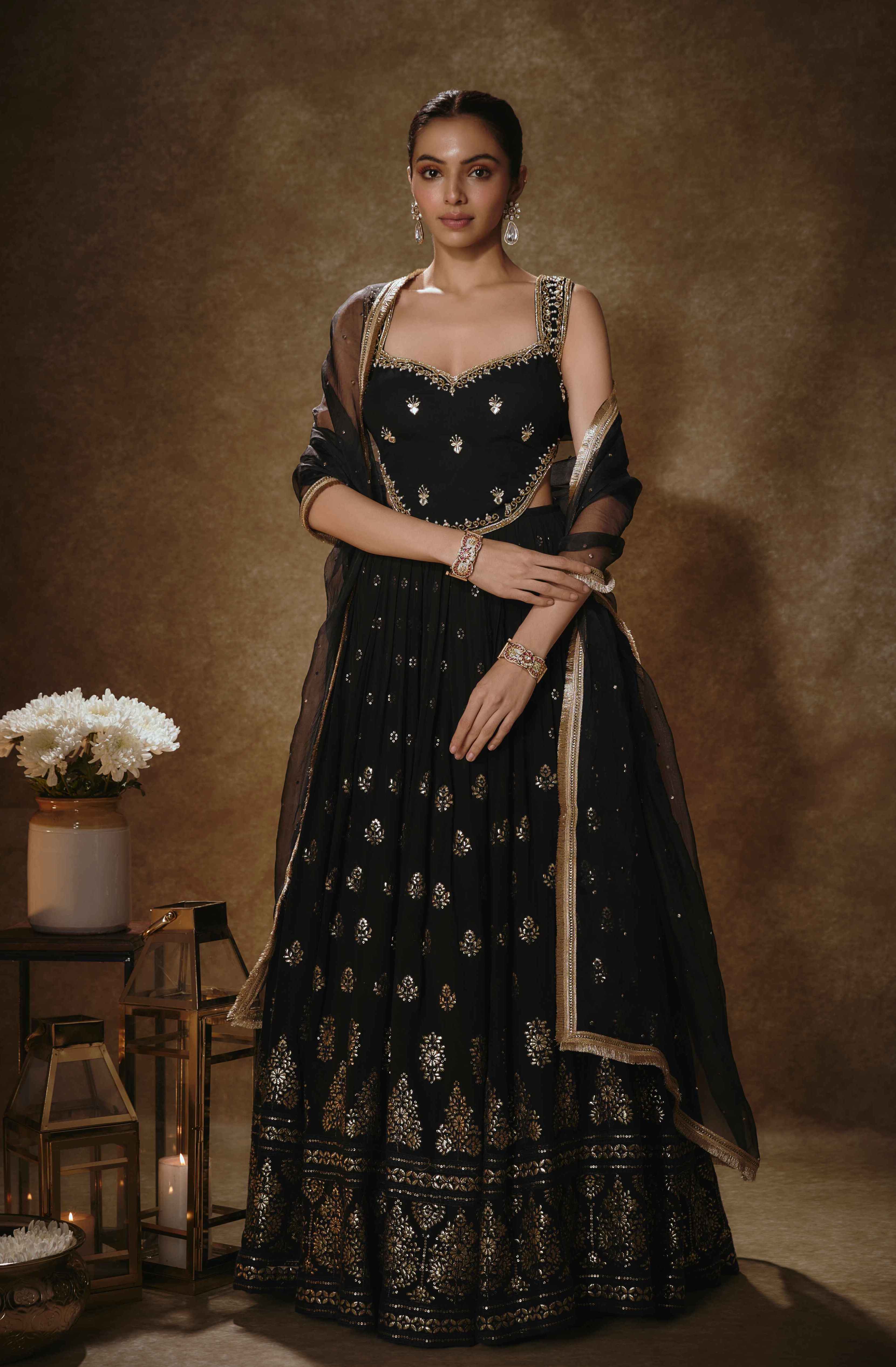 Shayra – black georgette lehenga, bisouNYC