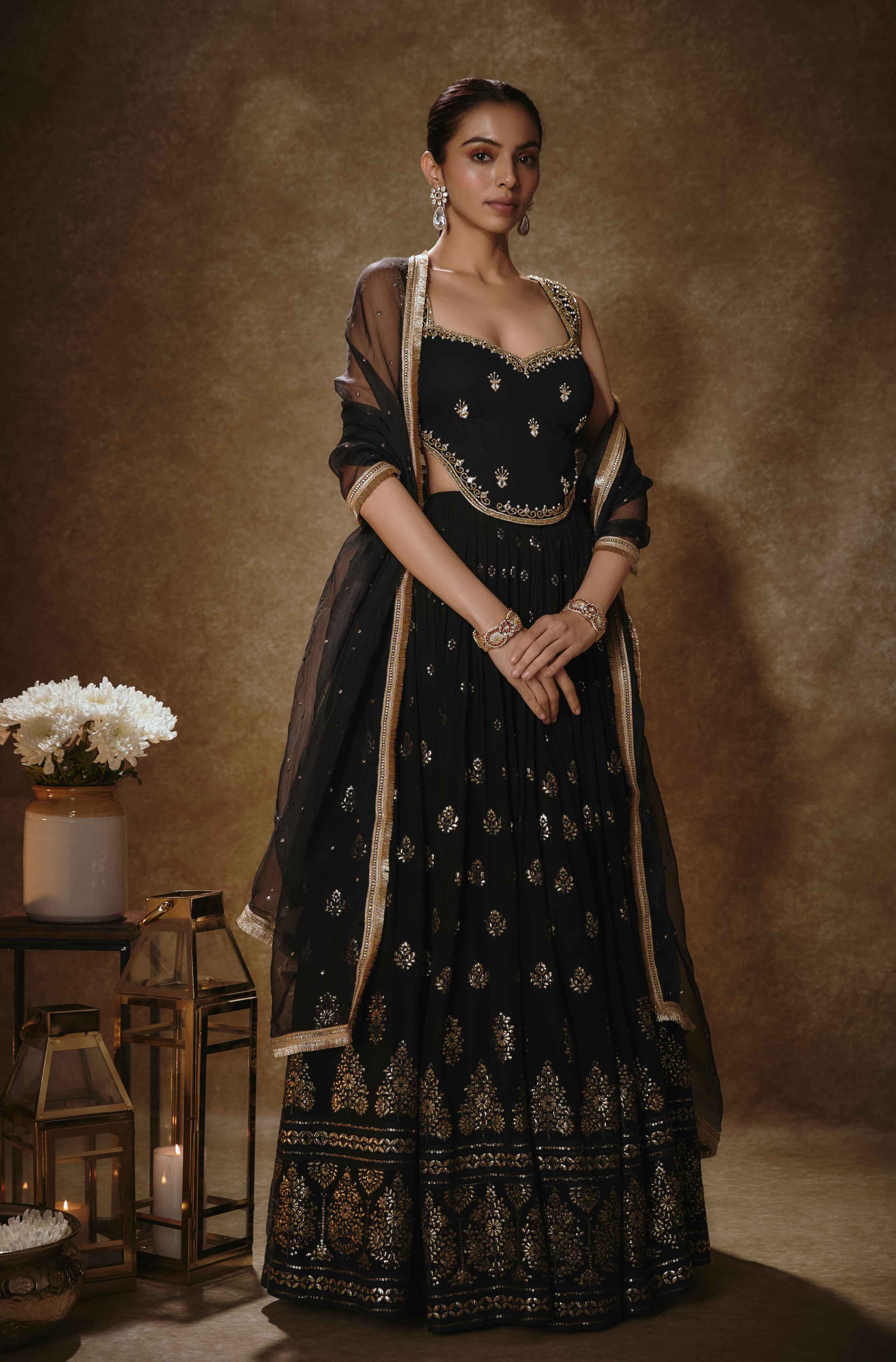 Shayra – black georgette lehenga, bisouNYC