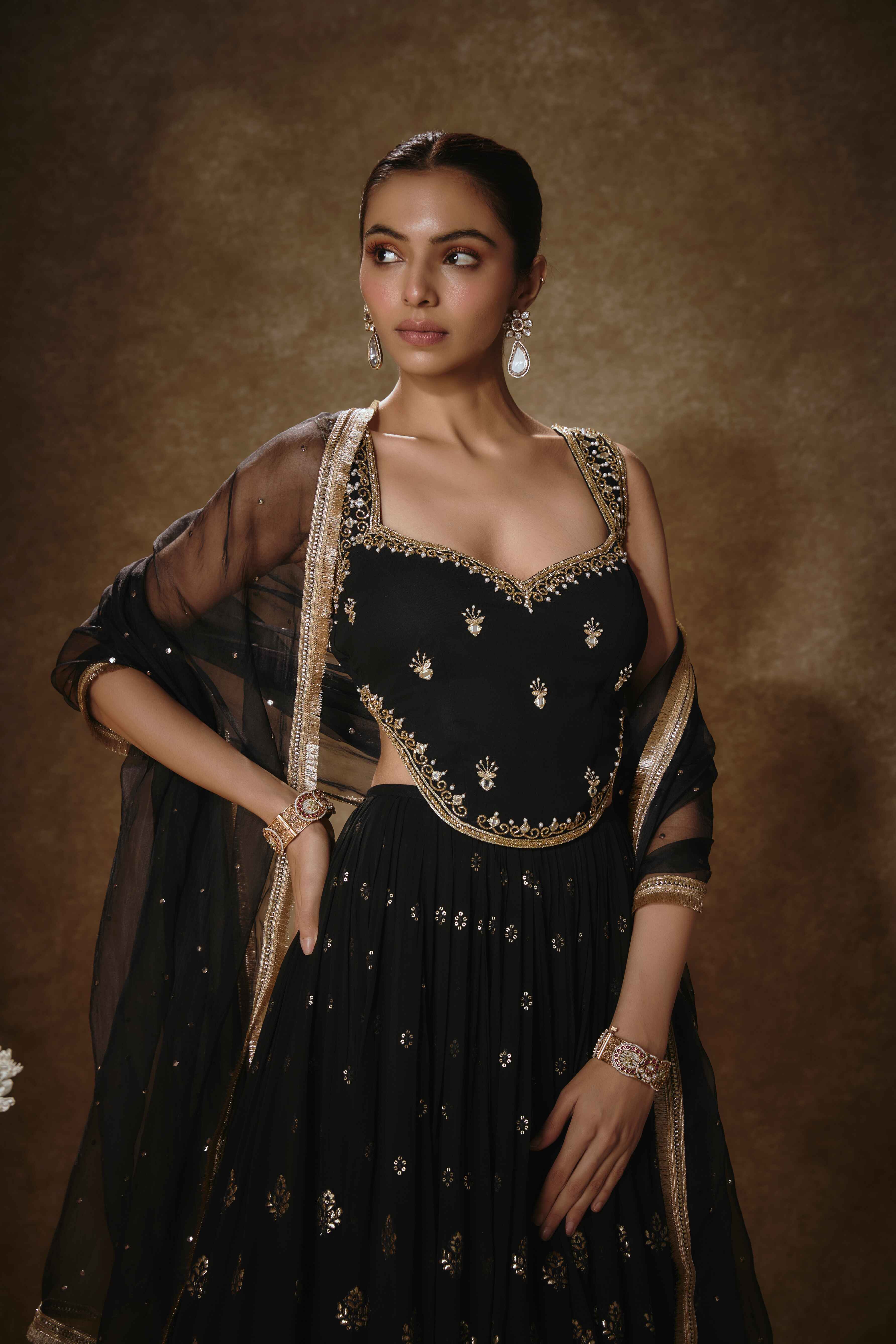 Shayra – black georgette lehenga, bisouNYC